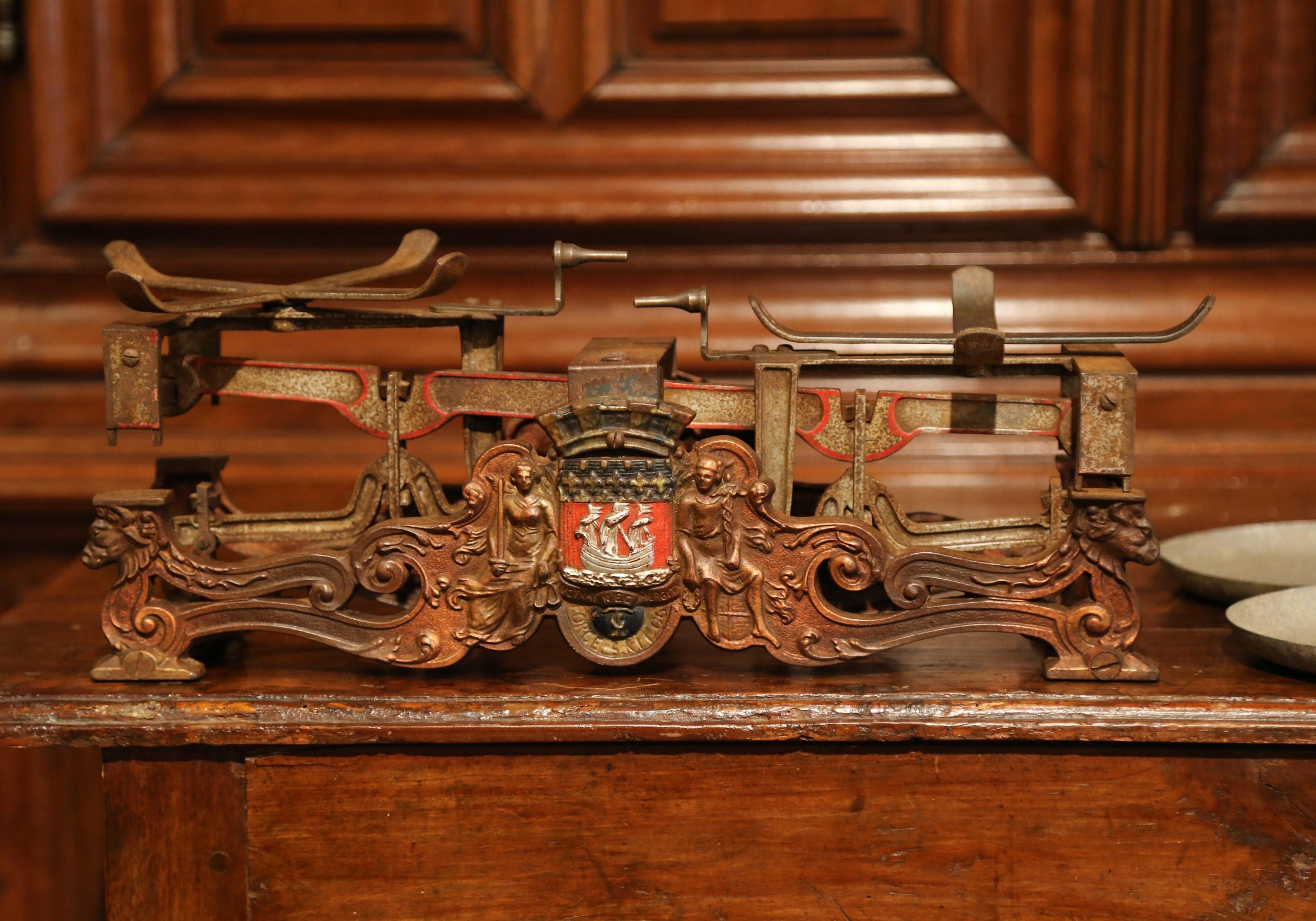 19th Century French Hand Painted and Gilt Iron Scale with Paris Coat of Arms For Sale 2