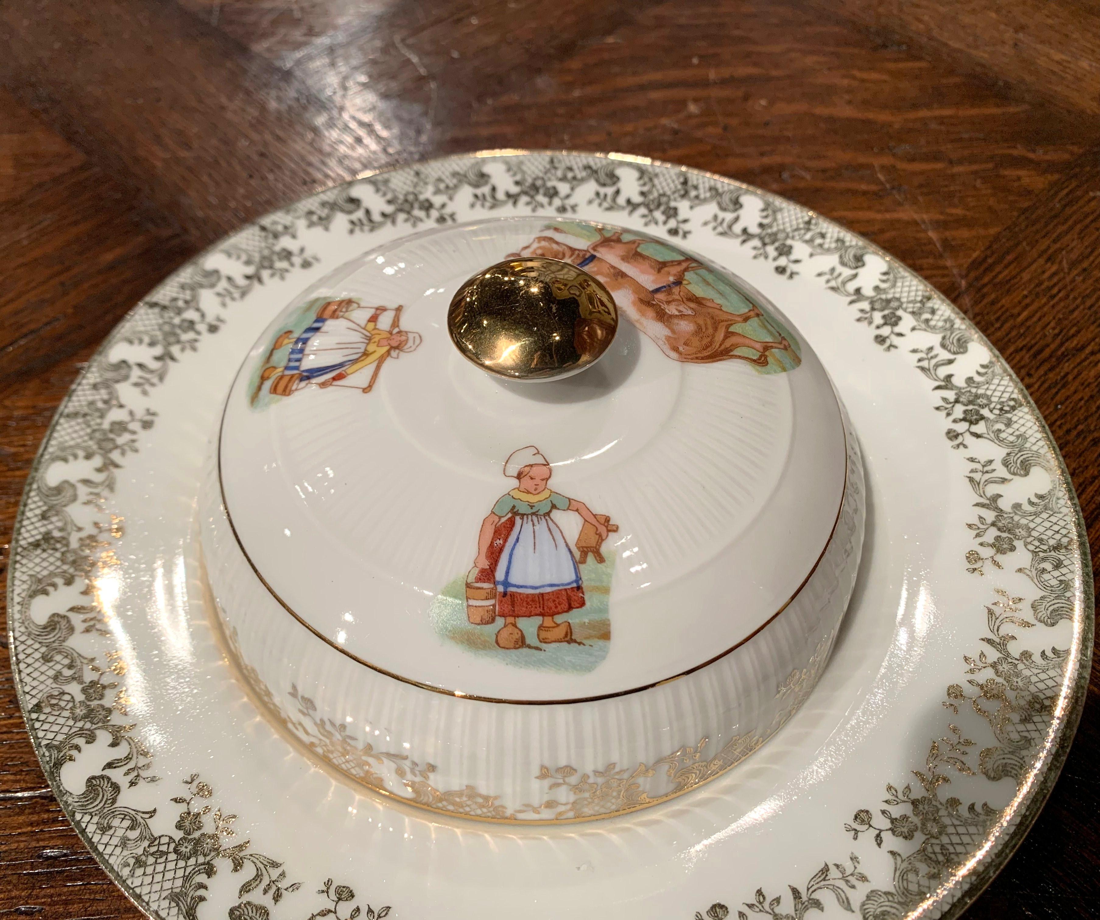 19th Century French Hand Painted and Gilt Porcelain Butter Dish from Limoges 2