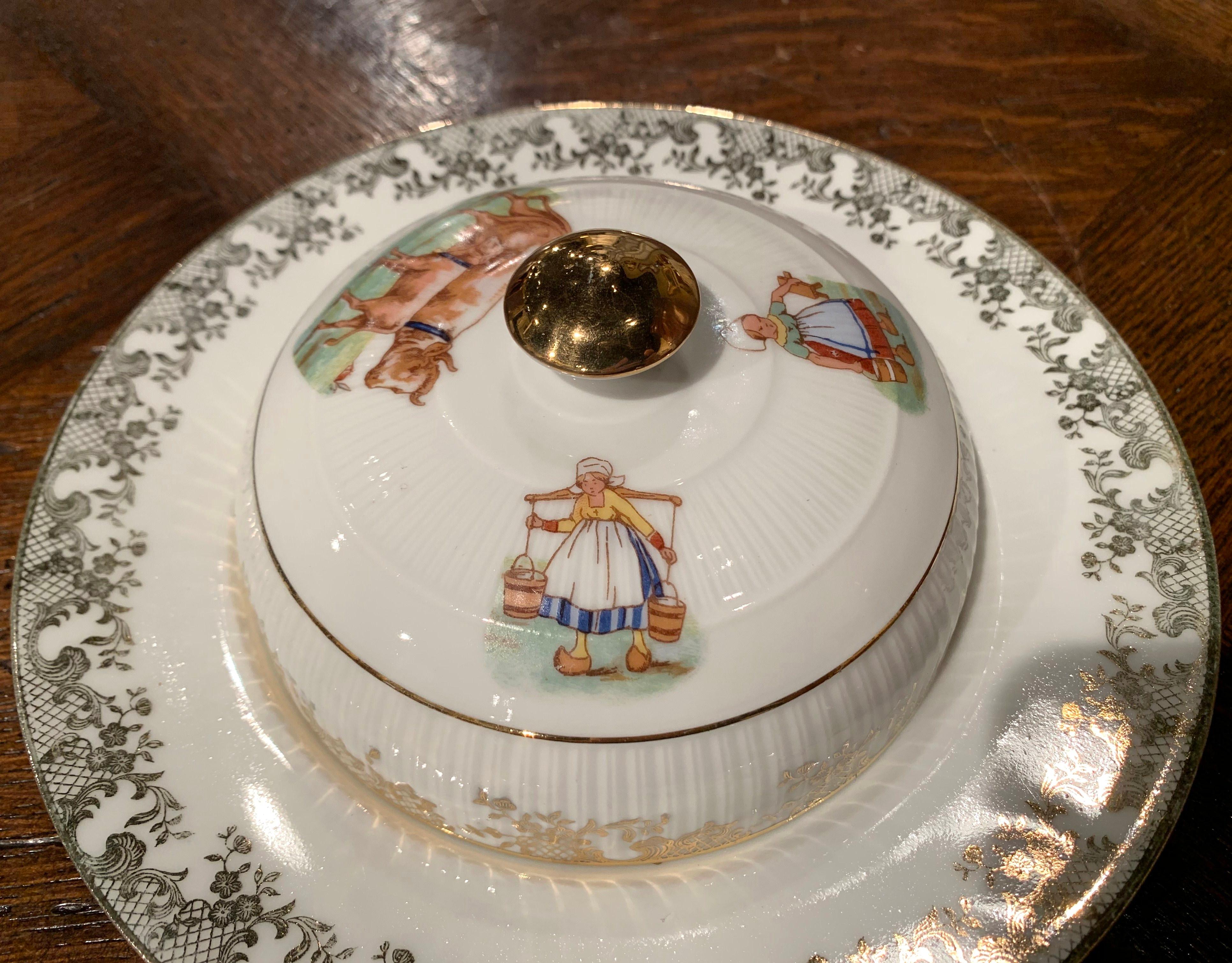 19th Century French Hand Painted and Gilt Porcelain Butter Dish from Limoges 3