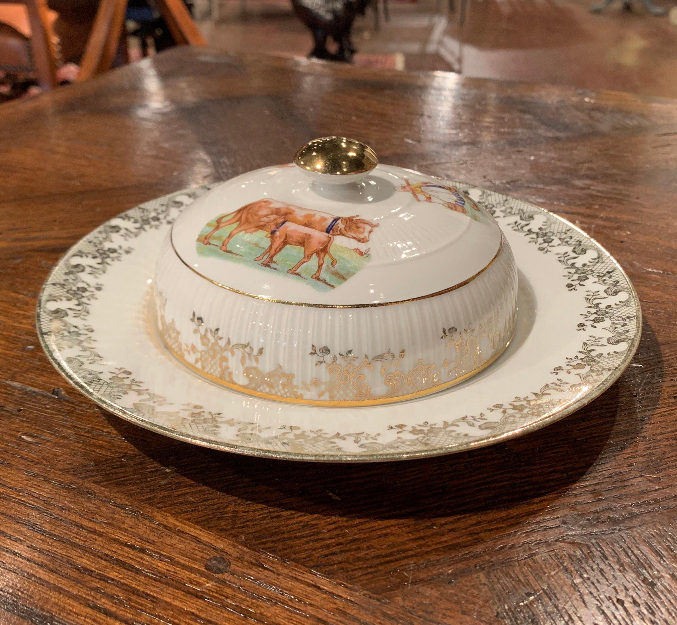 19th Century French Hand Painted and Gilt Porcelain Butter Dish from Limoges 4