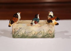 Jardinière d'oiseaux à Barbotine peinte à la main au 19e siècle, estampillée J. Massier