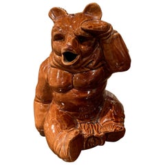 19th Century French Hand Painted Barbotine Ceramic Bear Pitcher