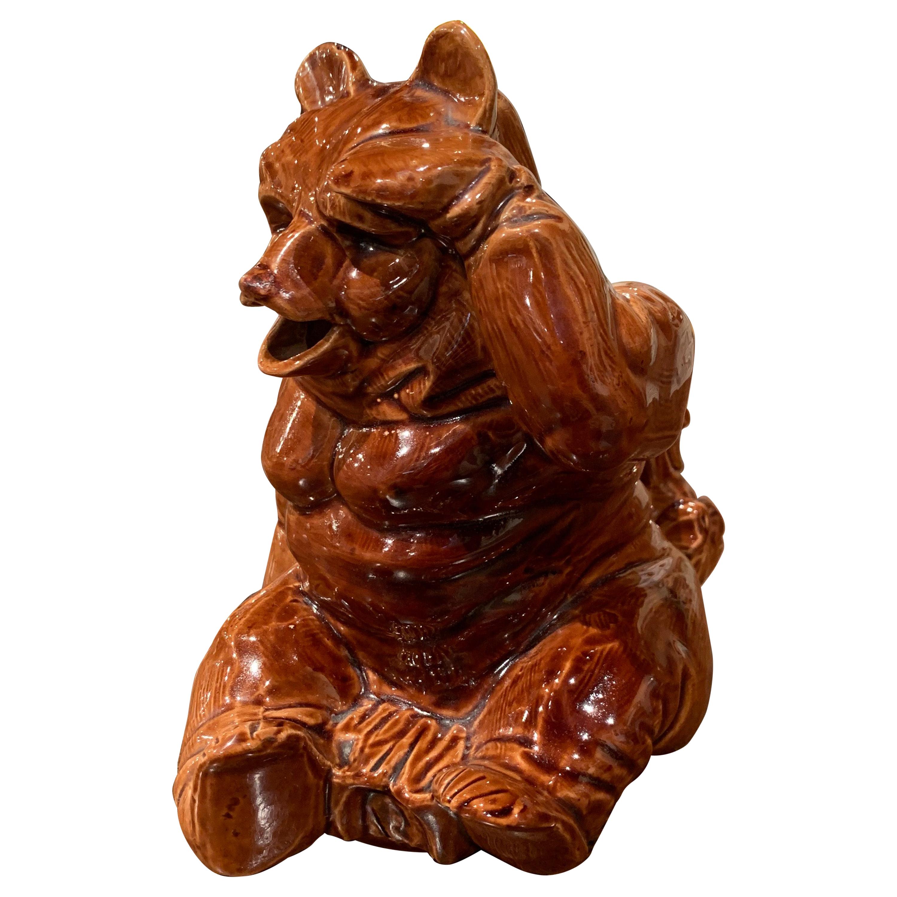Brocca a forma di orso in ceramica dipinta a mano francese del XIX secolo