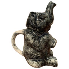 19th Century French Hand Painted Barbotine Ceramic Elephant Pitcher