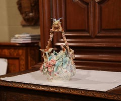 19th Century French Hand-Painted Barbotine Jardiniere with Birds and Flowers