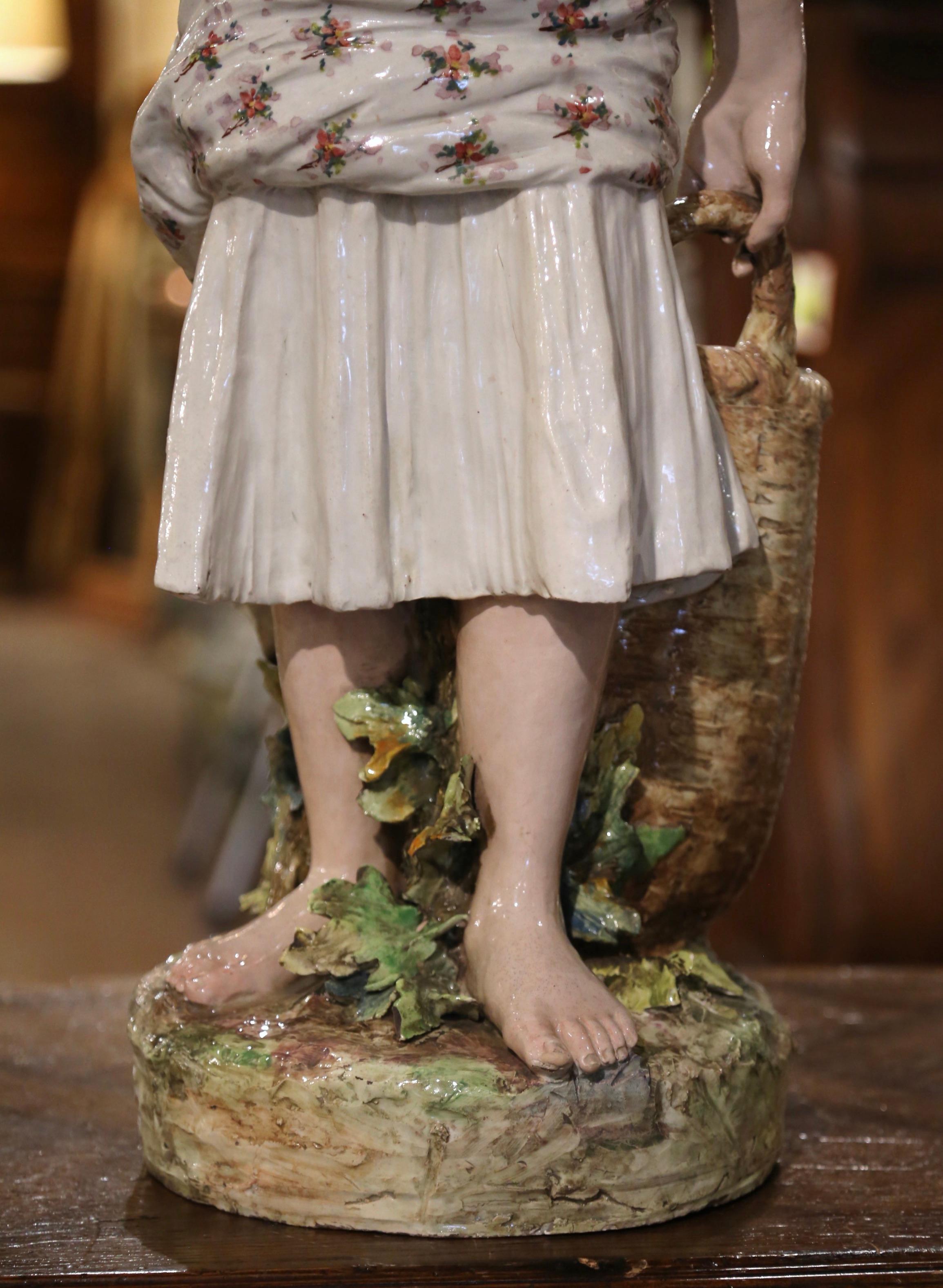 19th Century French Hand-Painted Barbotine Porcelain Figurine Statue 2