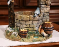 19th Century French Hand Painted Barbotine Well with Birds Stamped J. Massier