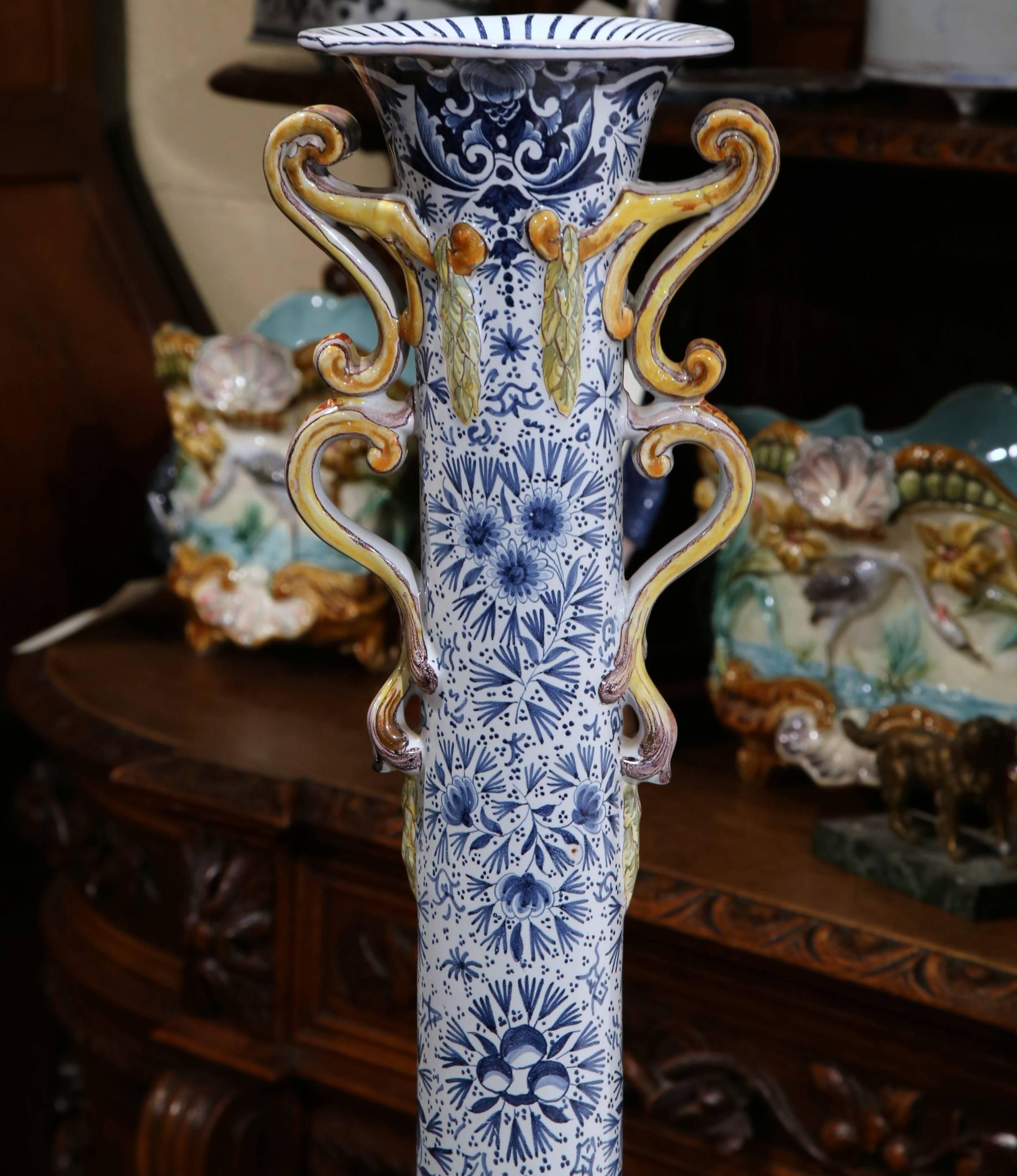 Hand-Painted 19th Century French Hand Painted Blue and White Faience 