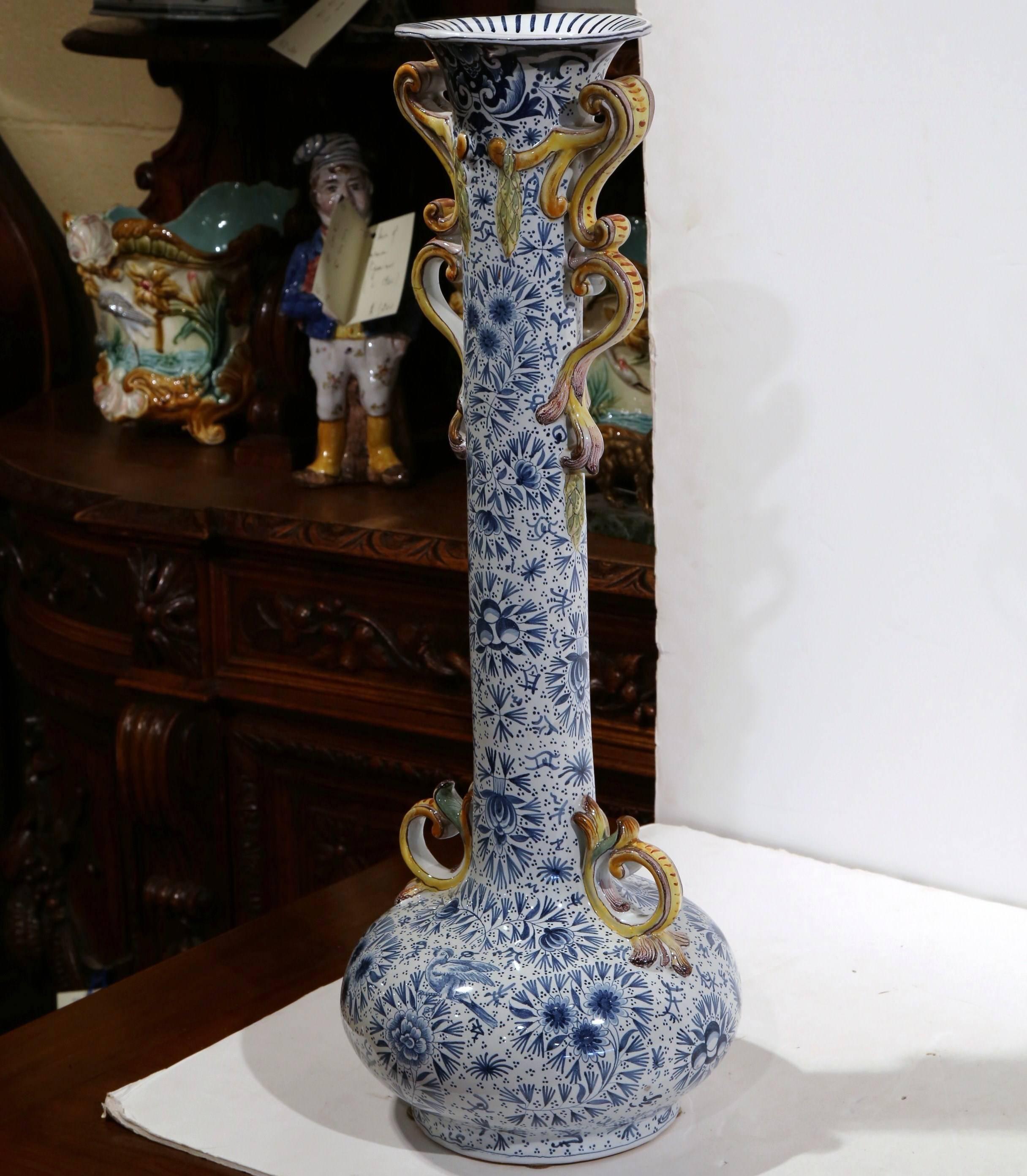 19th Century French Hand Painted Blue and White Faience 
