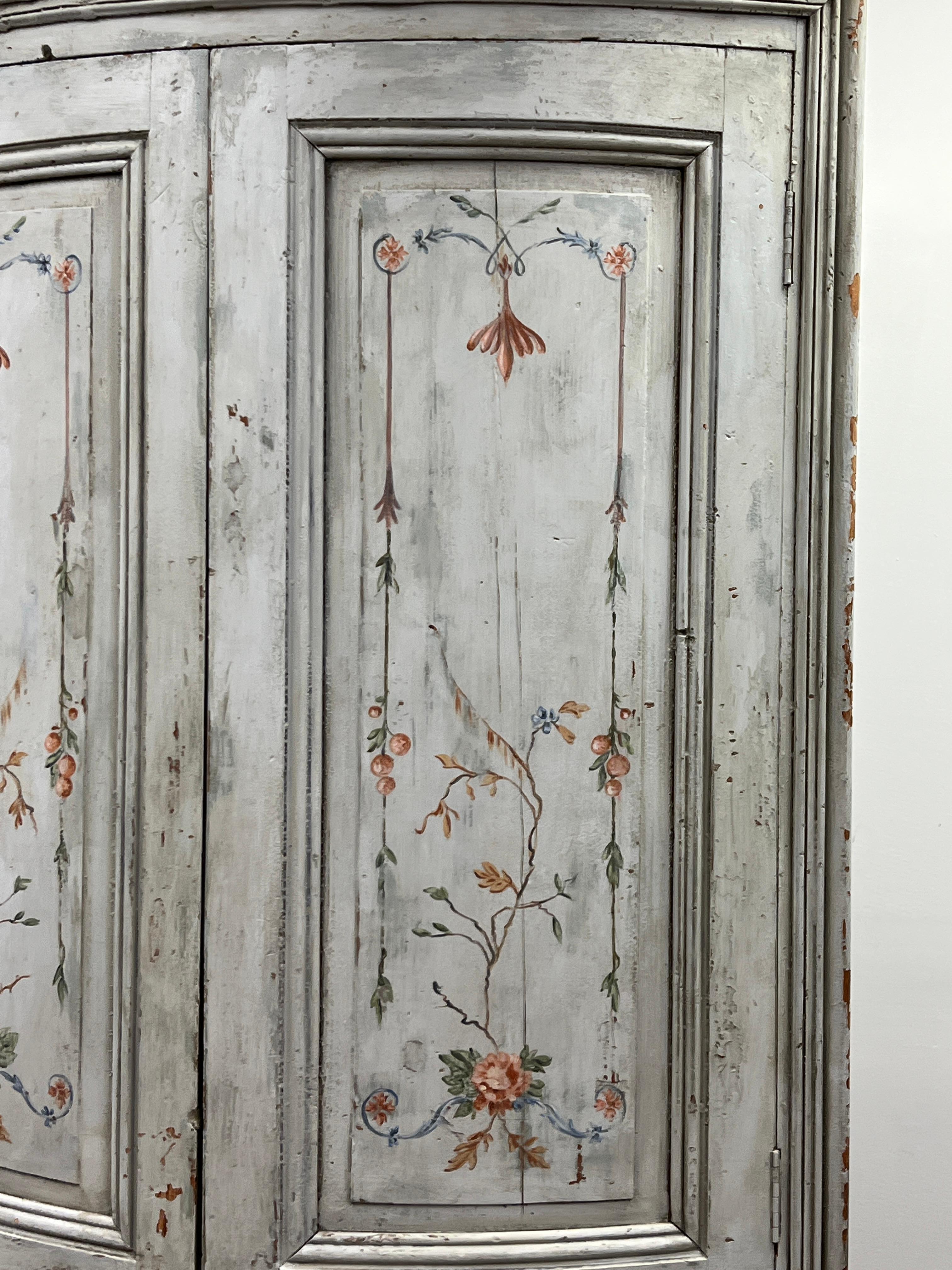 19th Century French Hand-Painted Bow Front Corner Cupboard In Good Condition In Nashville, TN