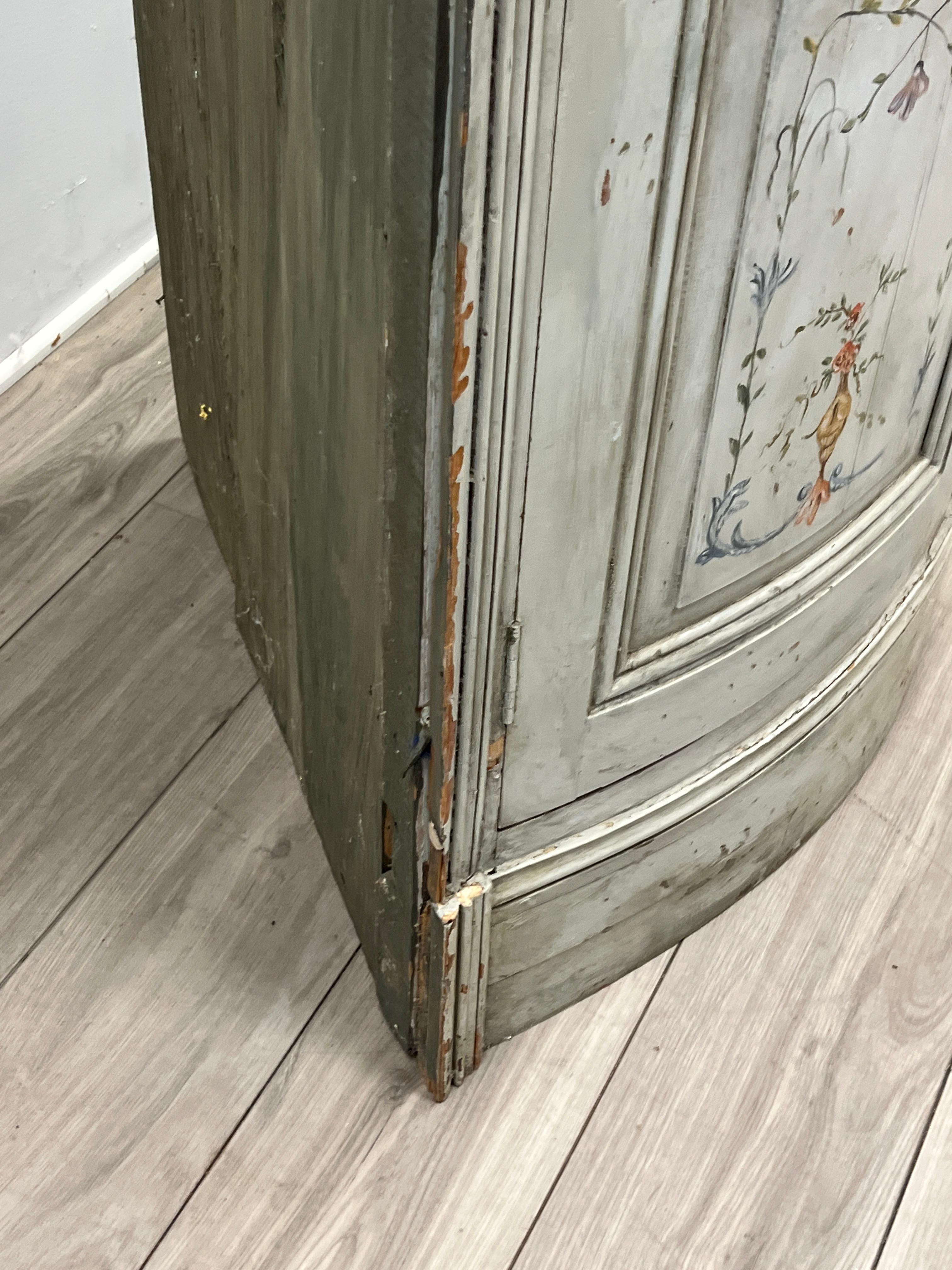 19th Century French Hand-Painted Bow Front Corner Cupboard 1
