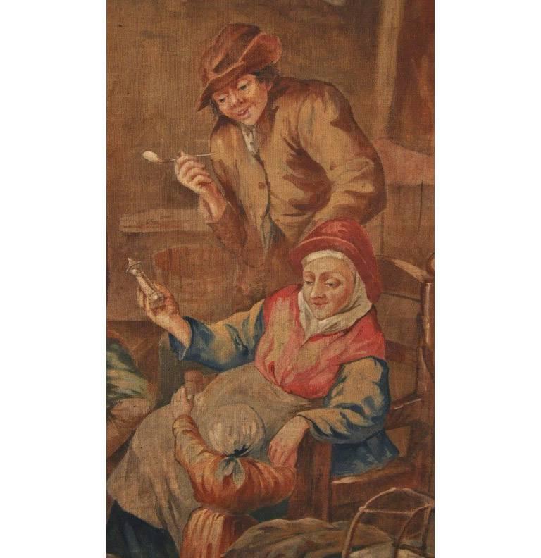 19th Century French Hand Painted Canvas on Stretcher after David Teniers For Sale 2