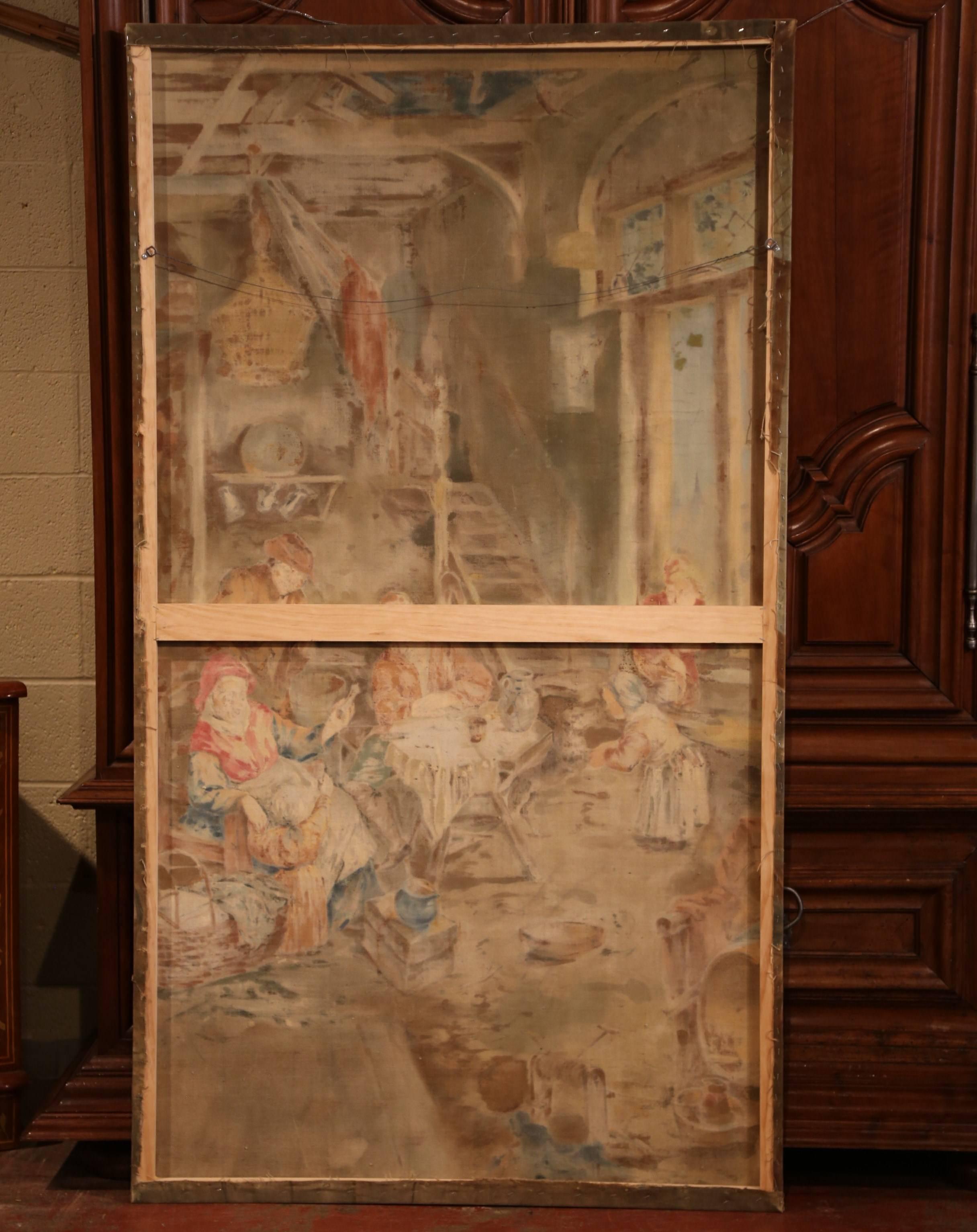 19th Century French Hand Painted Canvas on Stretcher after David Teniers For Sale 3