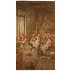 19th Century French Hand Painted Canvas on Stretcher after David Teniers