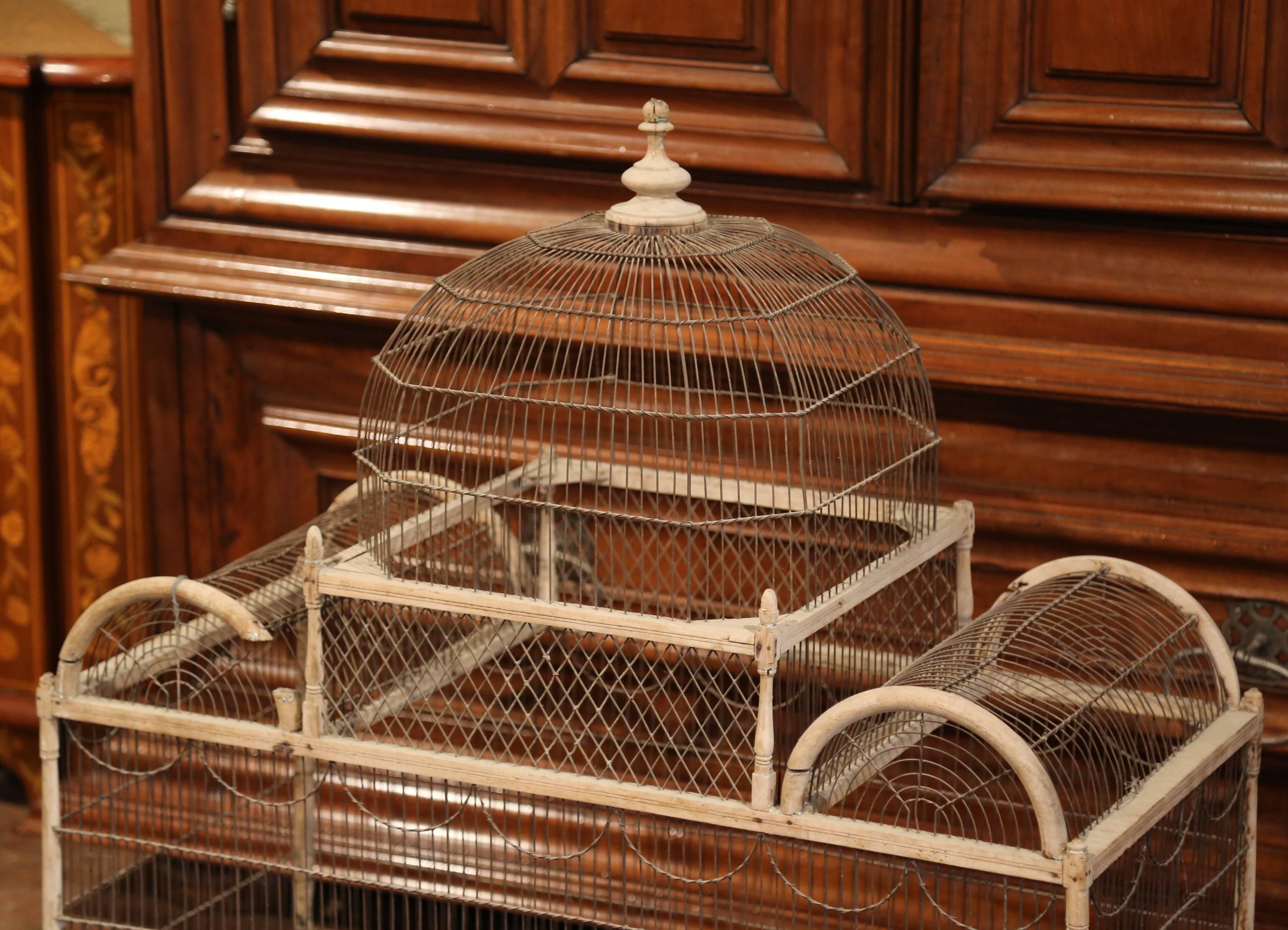 Hand-Carved 19th Century French Hand Painted Carved and Wired Birdcage