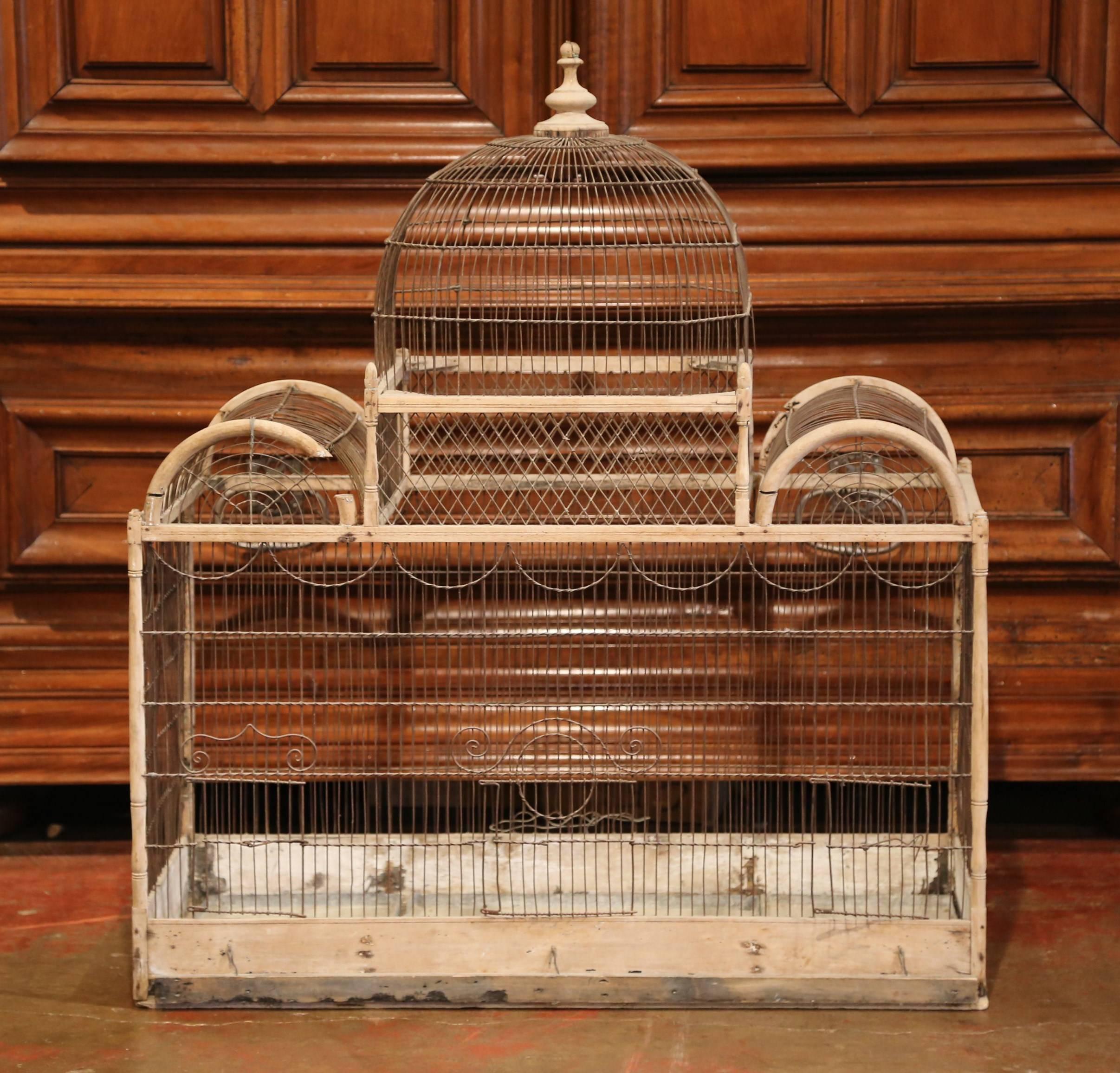 19th Century French Hand Painted Carved and Wired Birdcage 1