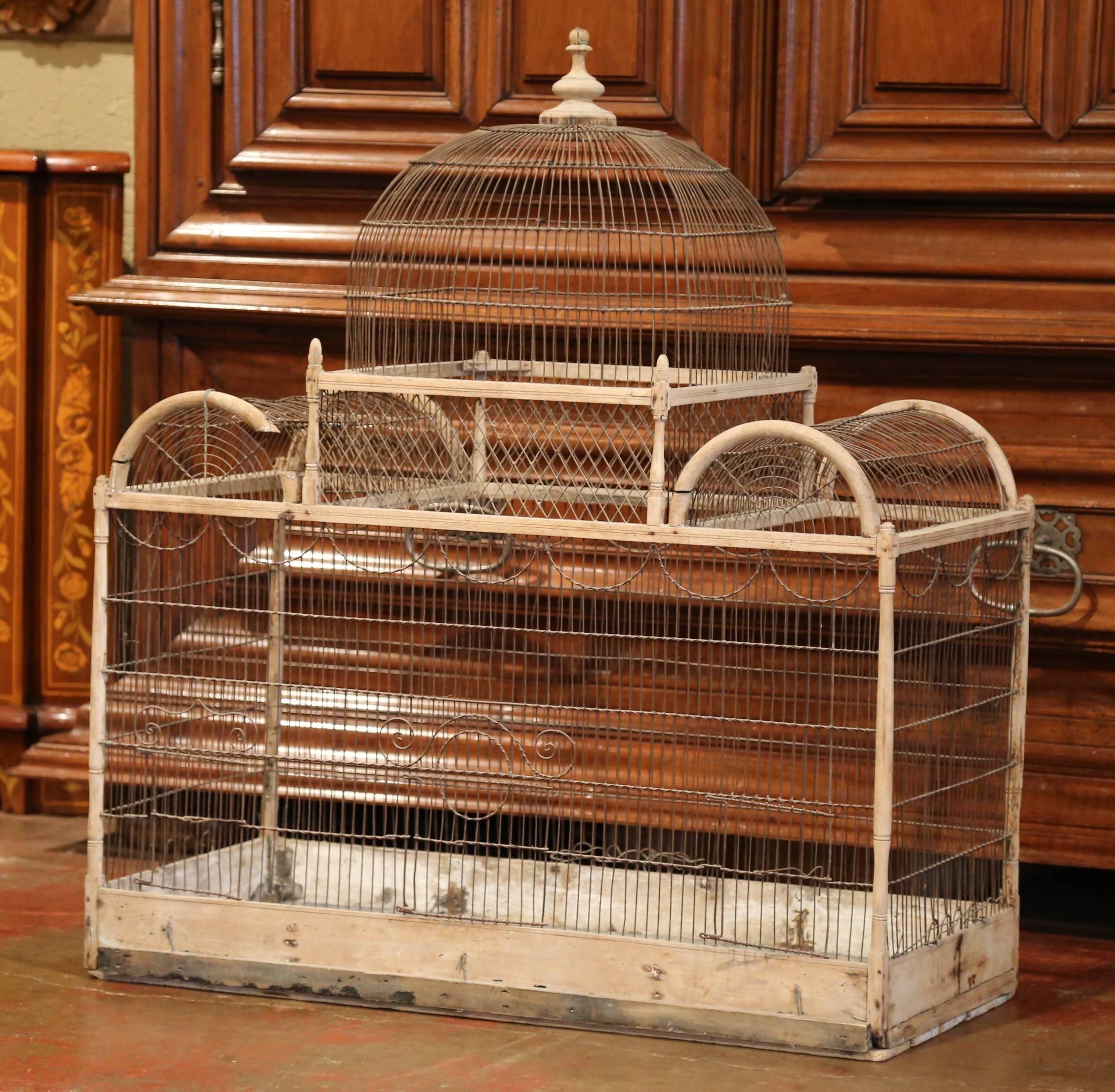 19th Century French Hand Painted Carved and Wired Birdcage 3