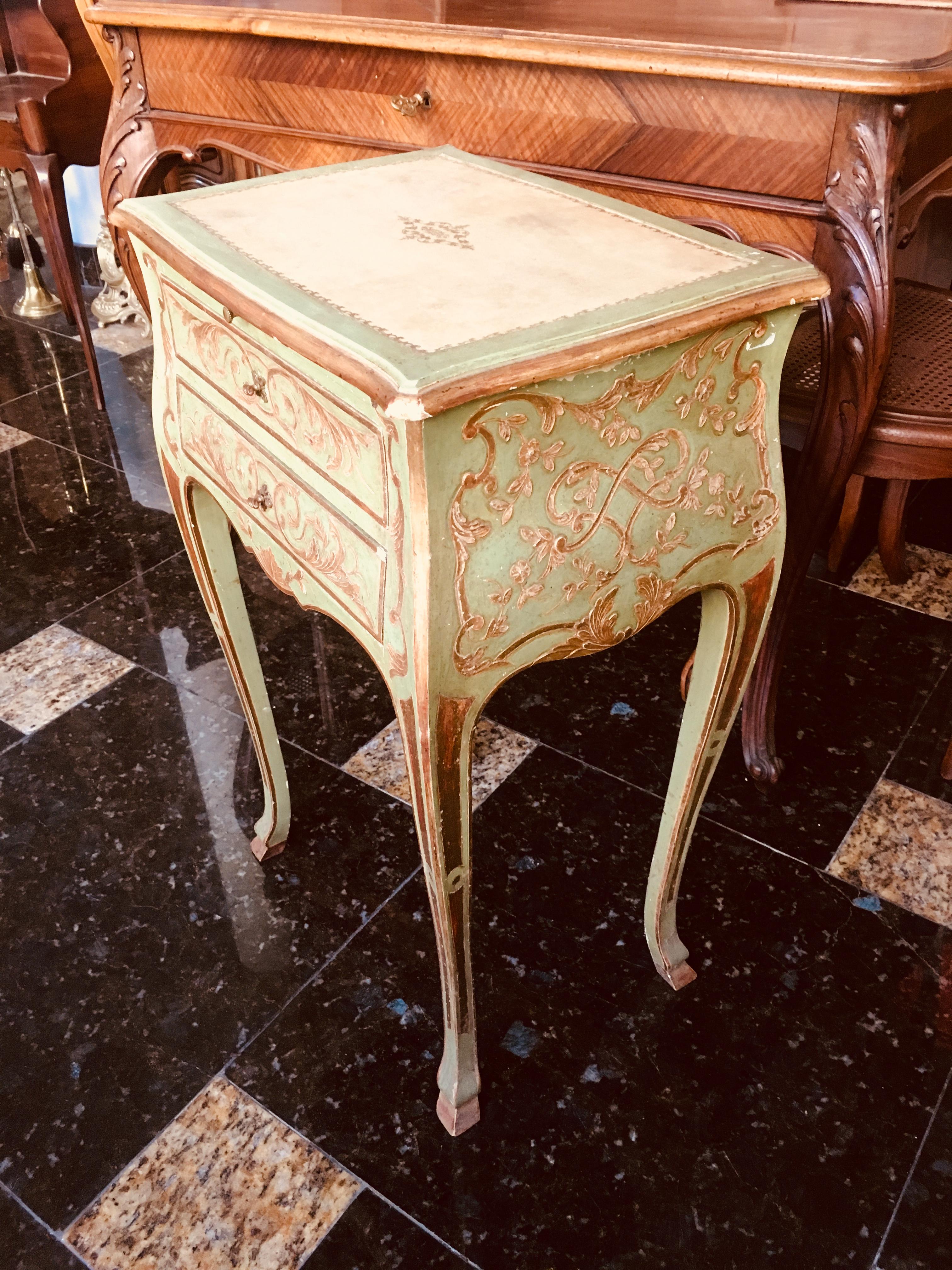 19th Century French Hand-Painted Carved Side Table or Nightstand Louis XV Style In Good Condition In Sofia, BG