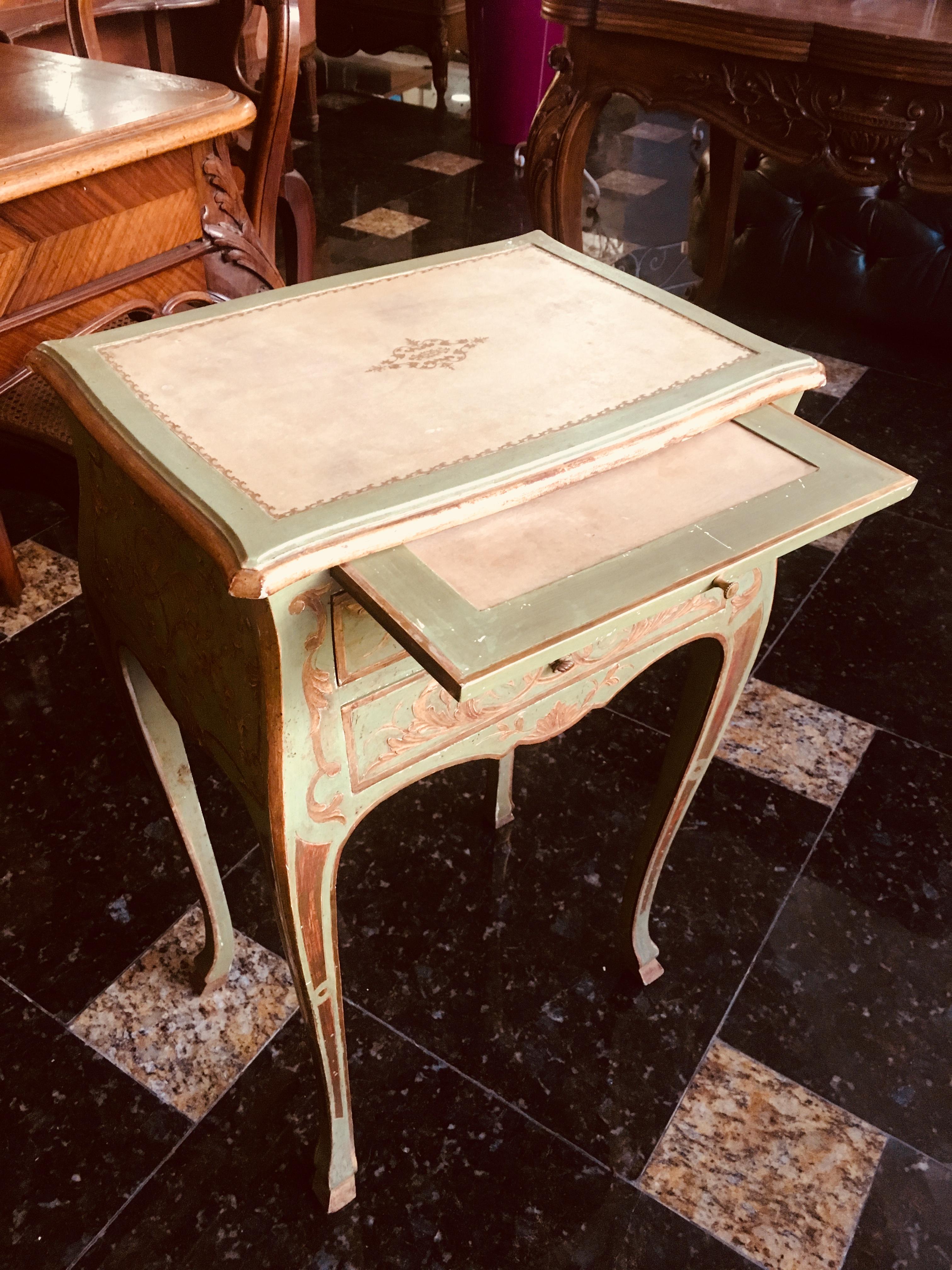 Wood 19th Century French Hand-Painted Carved Side Table or Nightstand Louis XV Style