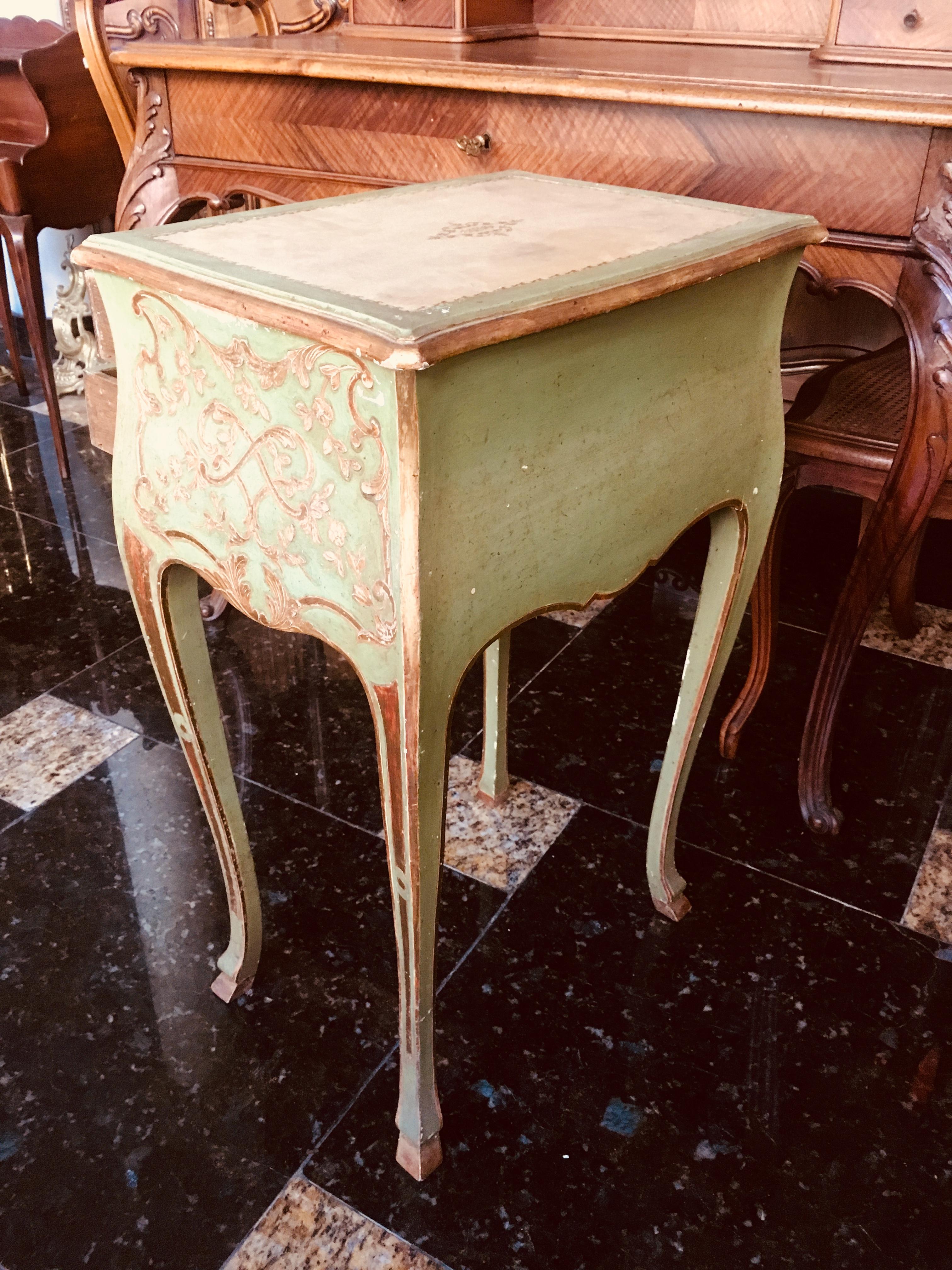 19th Century French Hand-Painted Carved Side Table or Nightstand Louis XV Style 2