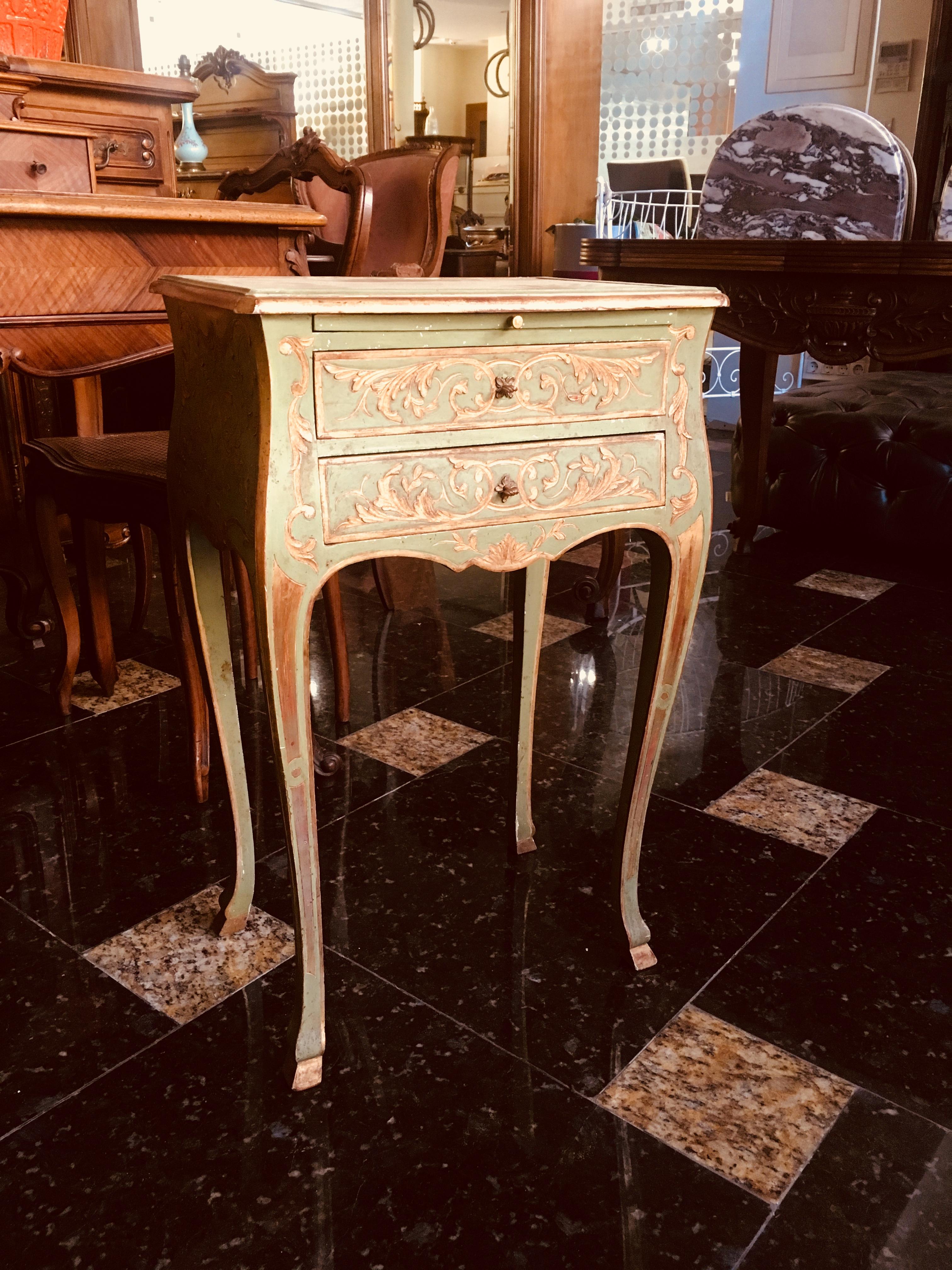19th Century French Hand-Painted Carved Side Table or Nightstand Louis XV Style 3