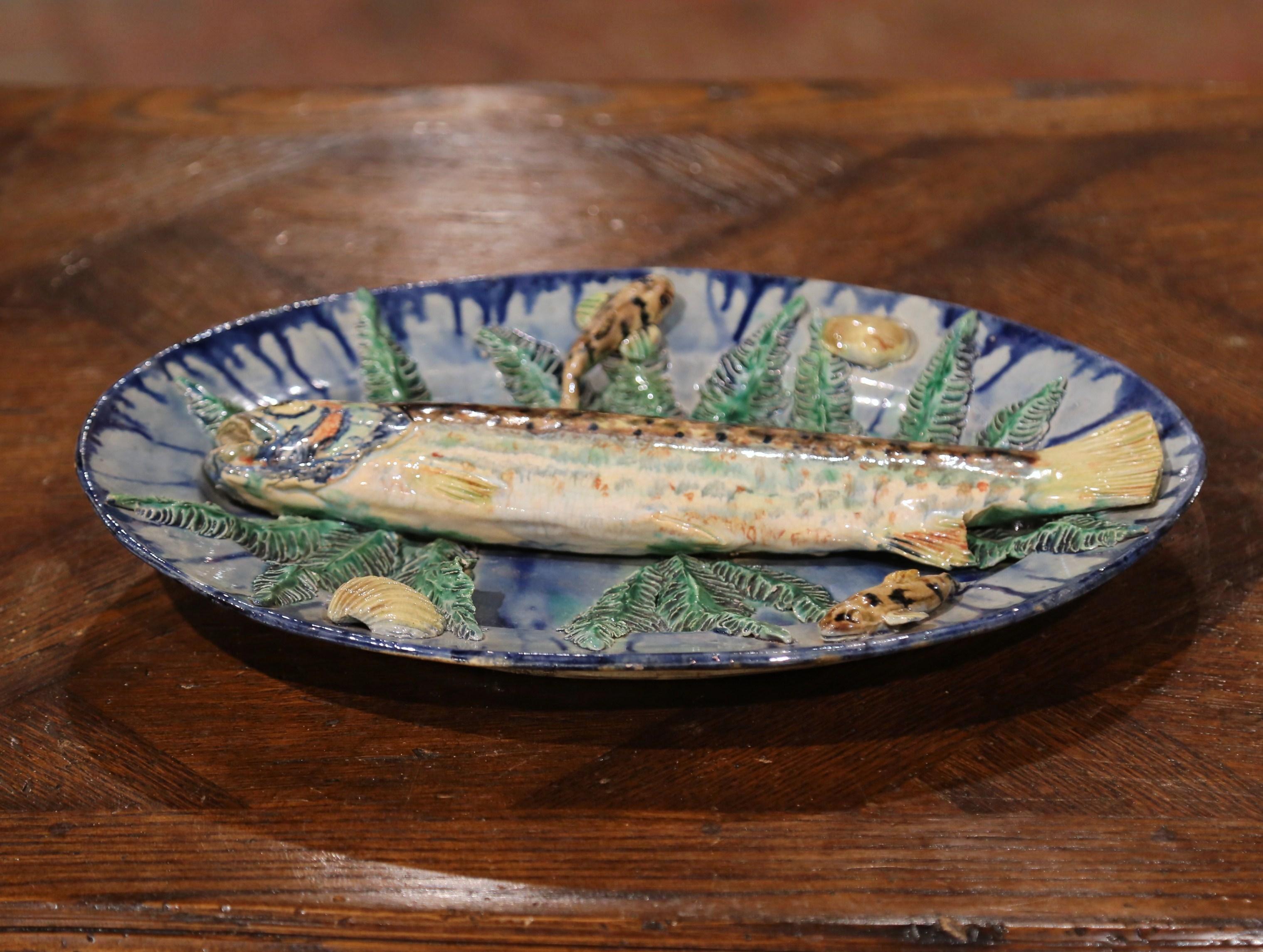 19th Century French Hand Painted Ceramic Barbotine Fish Platter Palissy Style 1
