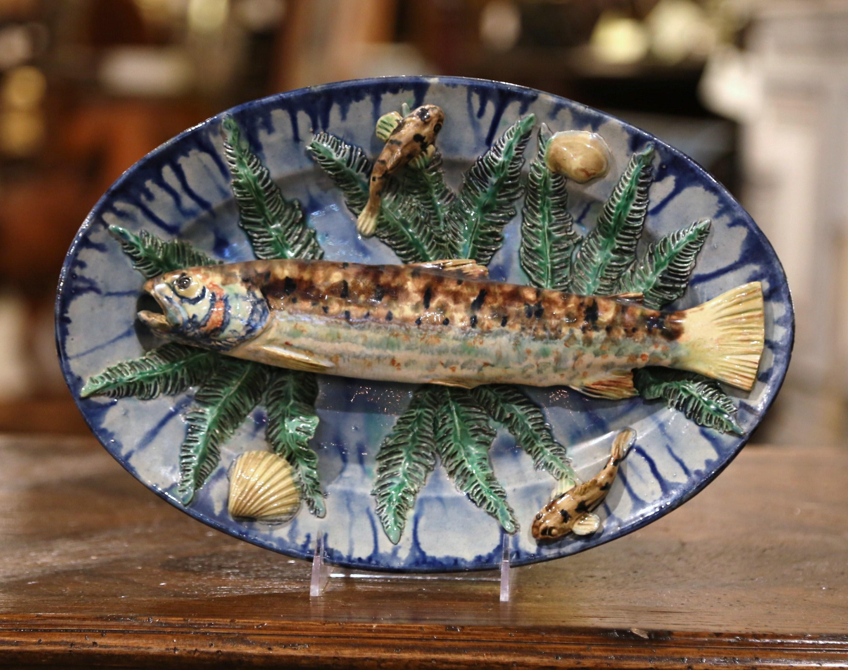 19th Century French Hand Painted Ceramic Barbotine Fish Platter Palissy Style 2