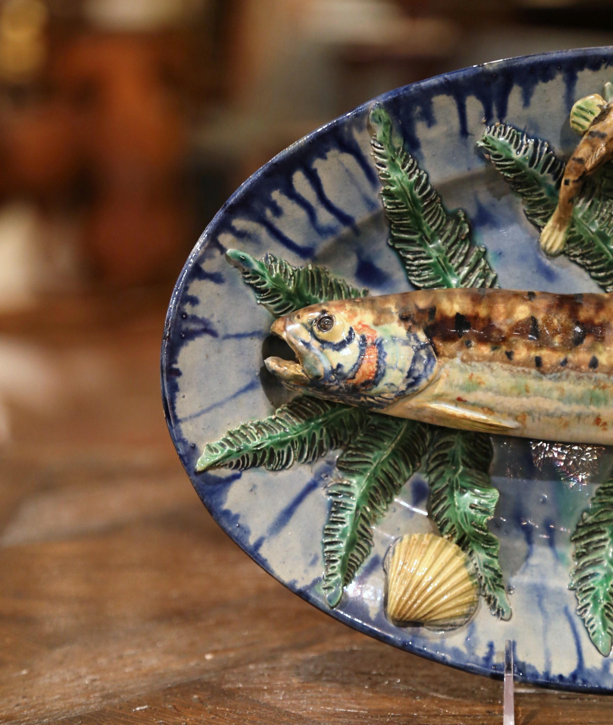 19th Century French Hand Painted Ceramic Barbotine Fish Platter Palissy Style 4