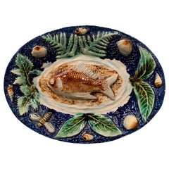 19. Jahrhundert Französisch Hand gemalt Keramik Barbotine Fischplatte Palissy Stil