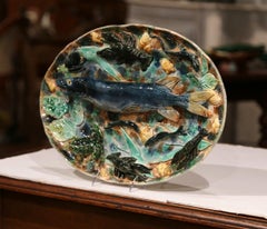 19th Century French Hand Painted Ceramic Barbotine Fish Wall Platter