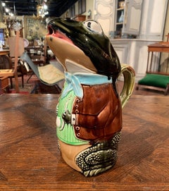 19th Century French Hand Painted Ceramic Barbotine Frog Pitcher by Fives Lille