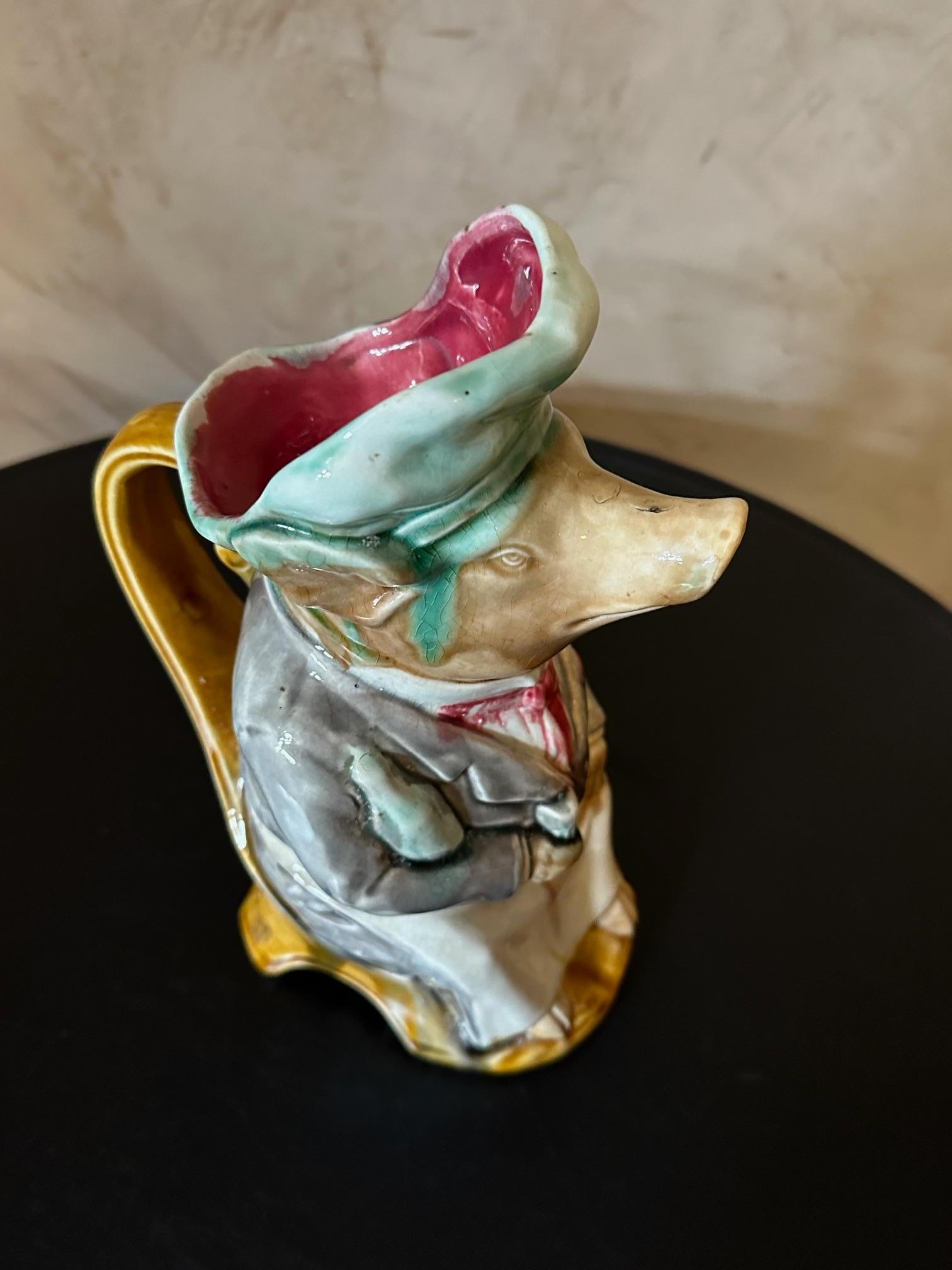 Französischer handbemalter Barbotine-Fischkrug aus Keramik des 19. Jahrhunderts (Spätes 19. Jahrhundert) im Angebot