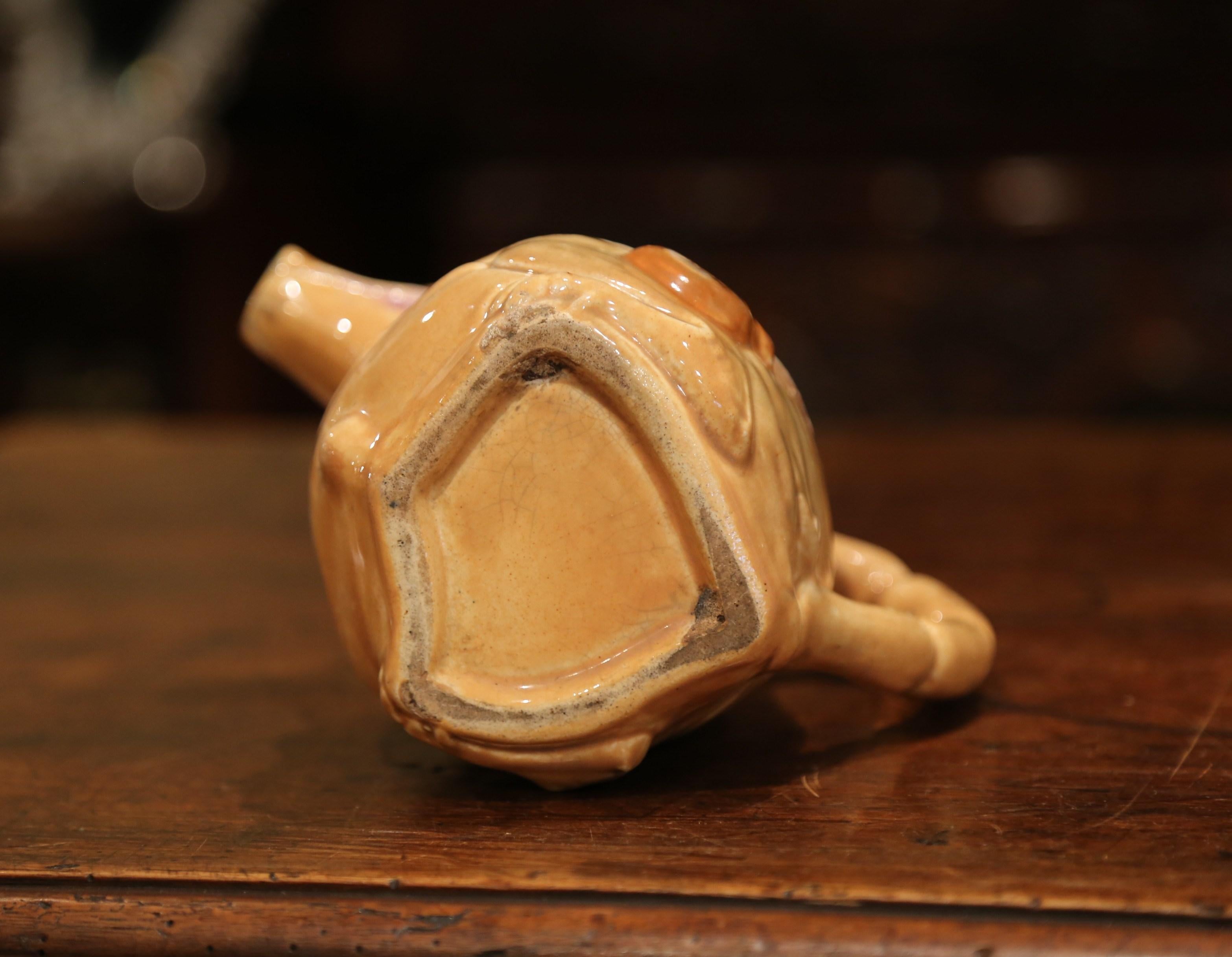 19th Century French Hand Painted Ceramic Barbotine Pig Pitcher Onnaing Style 2