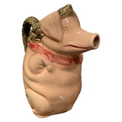 19. Jahrhundert Französisch Hand gemalt Keramik Barbotine Schwein Krug Onnaing Stil