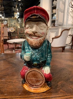 19th Century French Hand Painted Ceramic Barbotine Soldier Pitcher by Onnaing