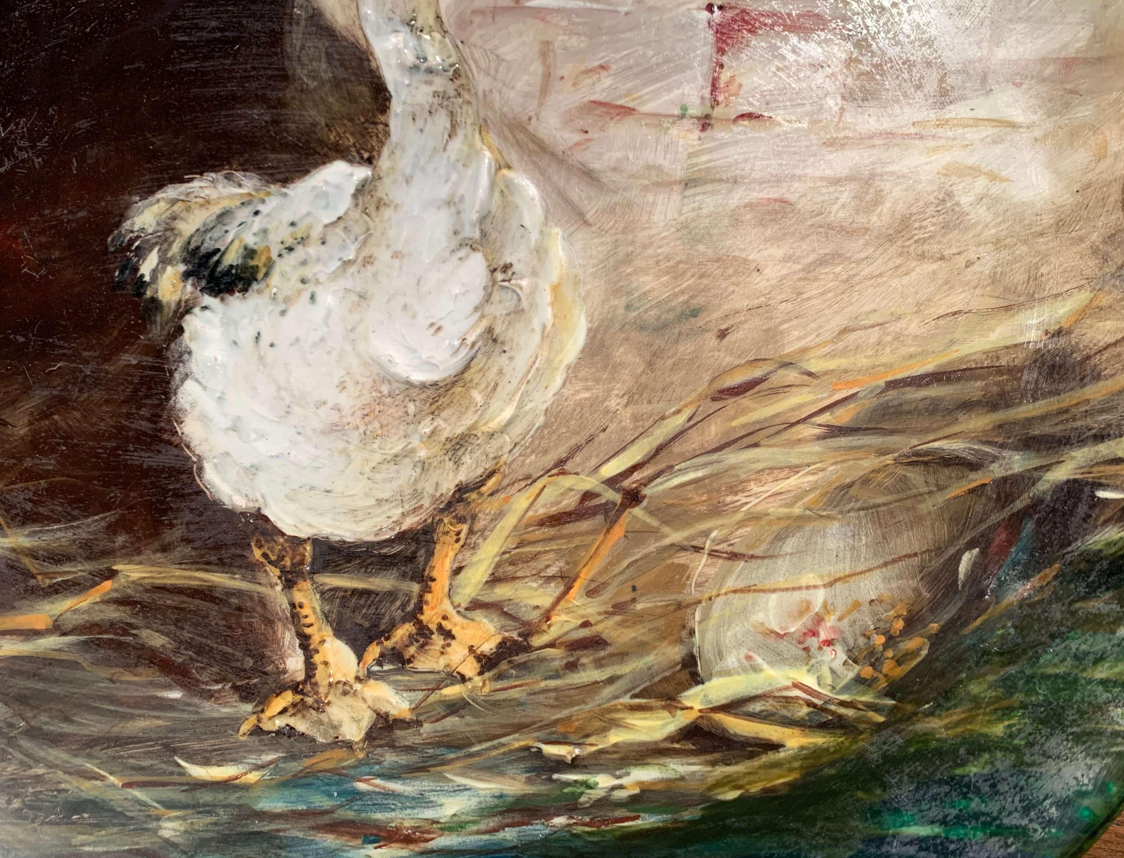 Fait main Plat mural français du 19ème siècle en céramique peinte à la main avec canard, estampillé J. Massier en vente