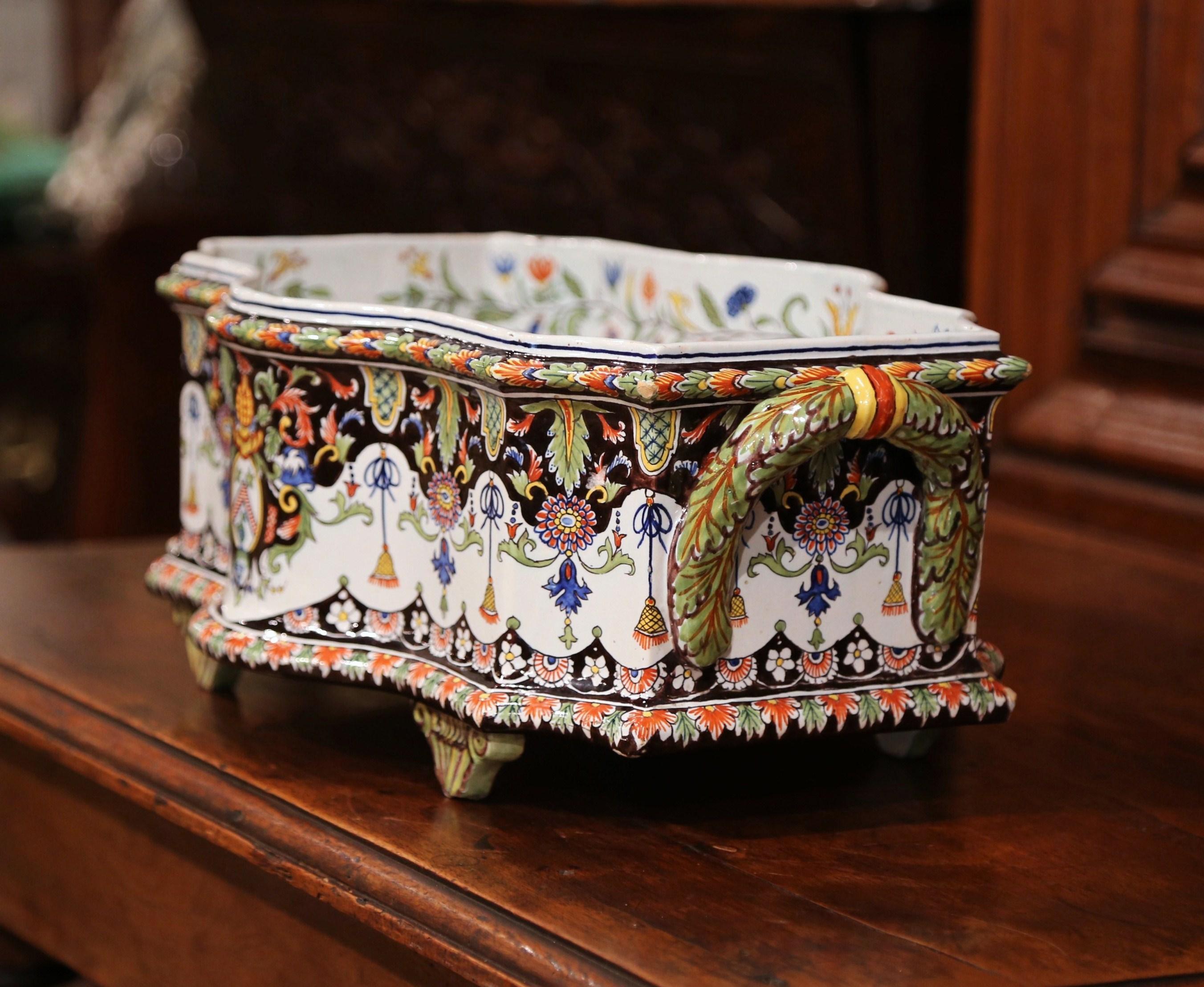 19th Century French Hand Painted Faience Bombe Jardinière from Normandy 1