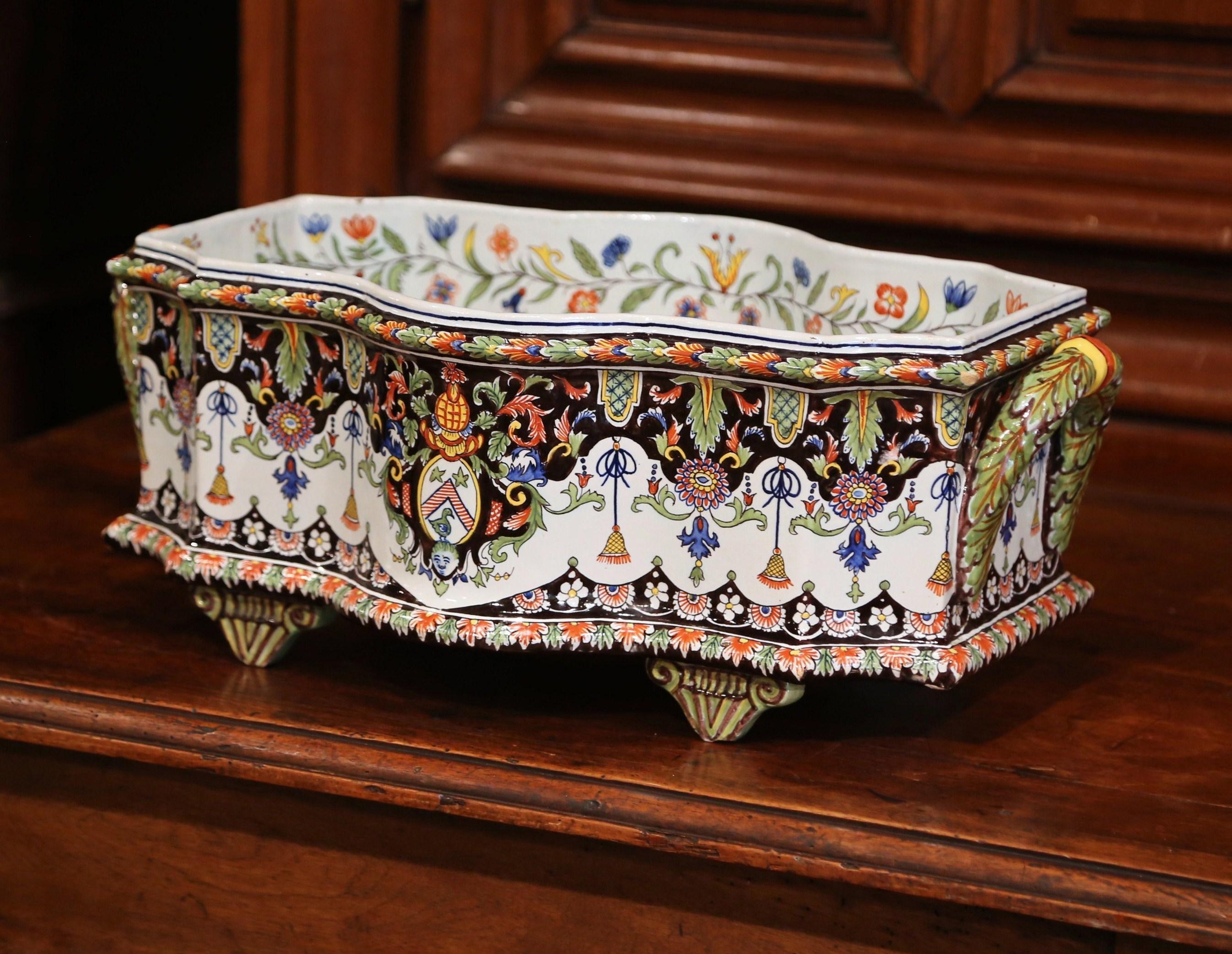 19th Century French Hand Painted Faience Bombe Jardinière from Normandy 2