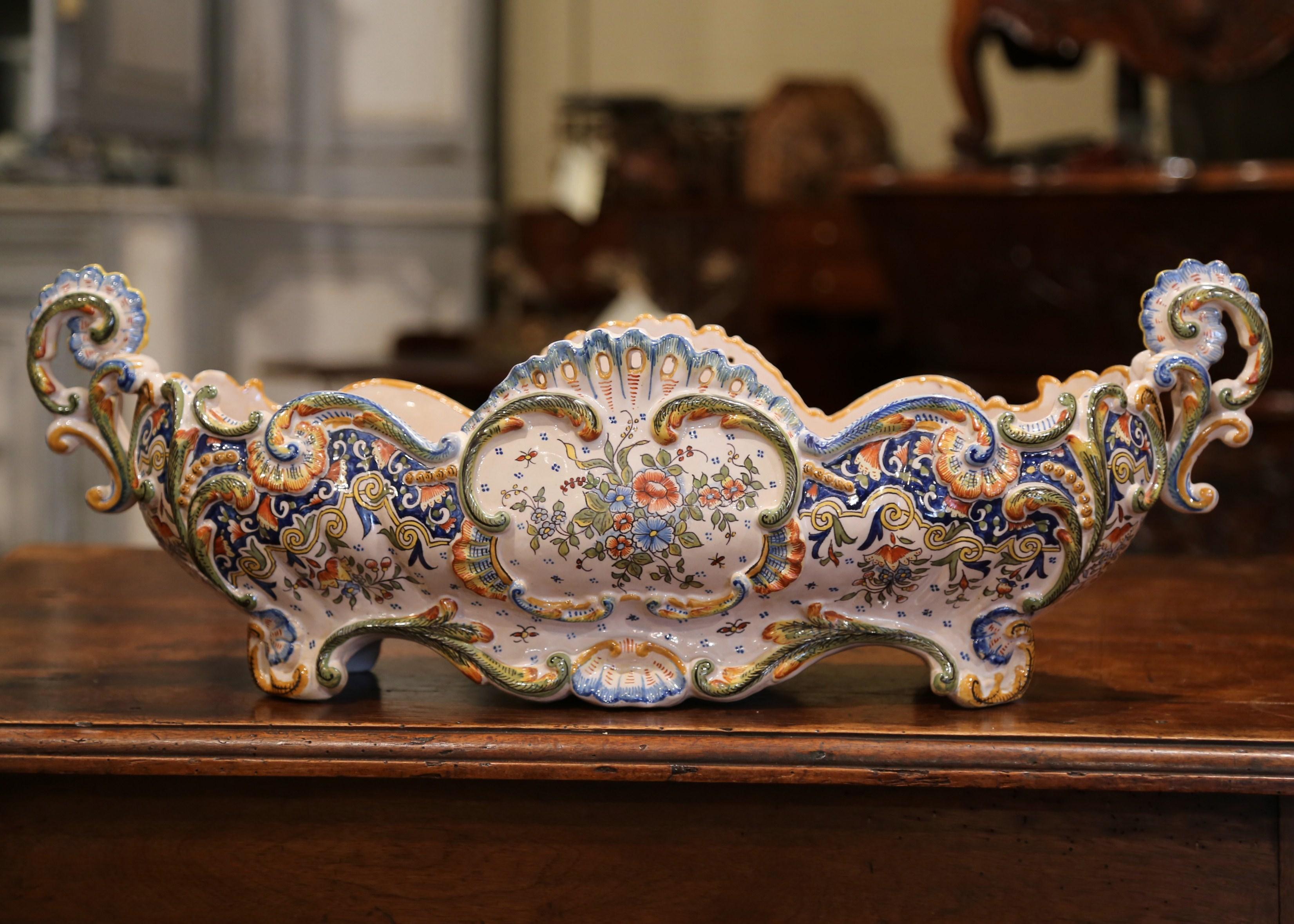 19th Century French Hand Painted Faience Jardinière from Normandy 2