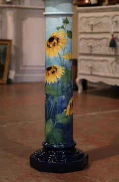19th Century French Hand Painted Ceramic Planter and Stand Signed D. Massier