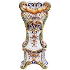 19th Century French Hand-Painted Ceramic Vase from Rouen Normandy