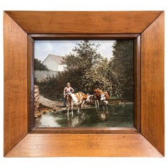 19th Century French Hand Painted Cow Porcelain Painting Signed Framentin 1879