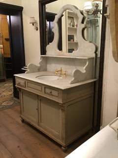 19th Century French Hand Painted Cupboard Sink with Marble Top, 1890s