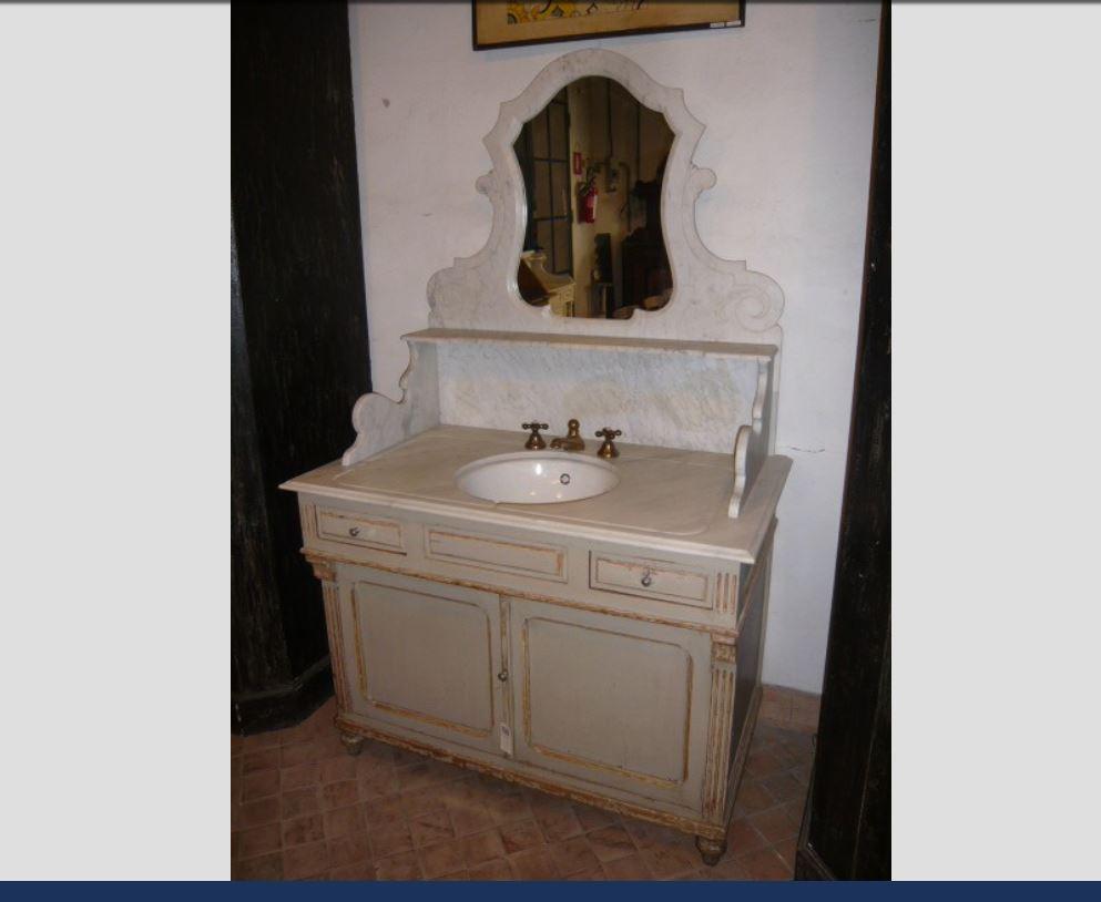 Victorian 19th Century French Hand Painted Cupboard Sink with Marble Top, 1890s For Sale