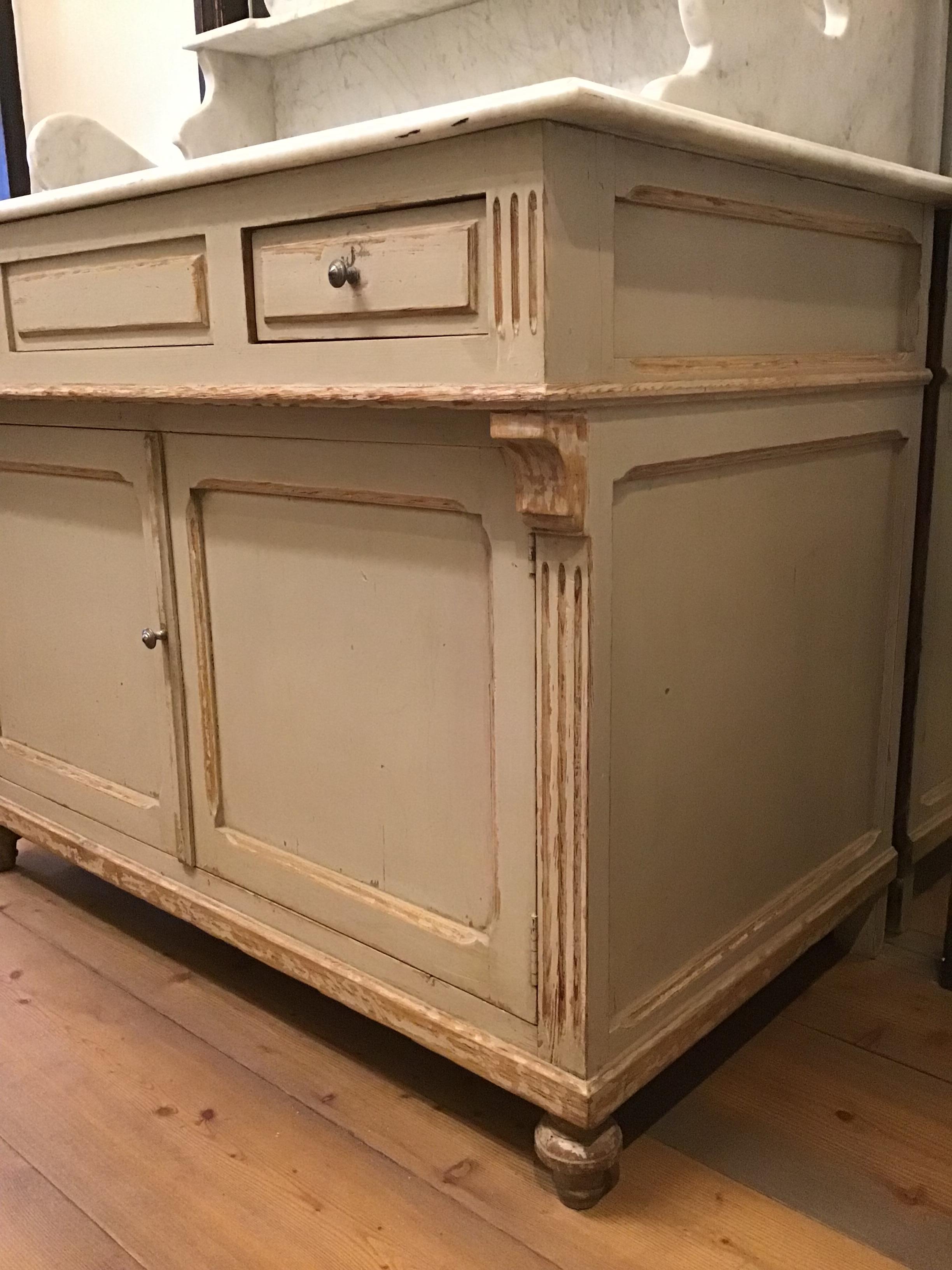 Late 19th Century 19th Century French Hand Painted Cupboard Sink with Marble Top, 1890s For Sale