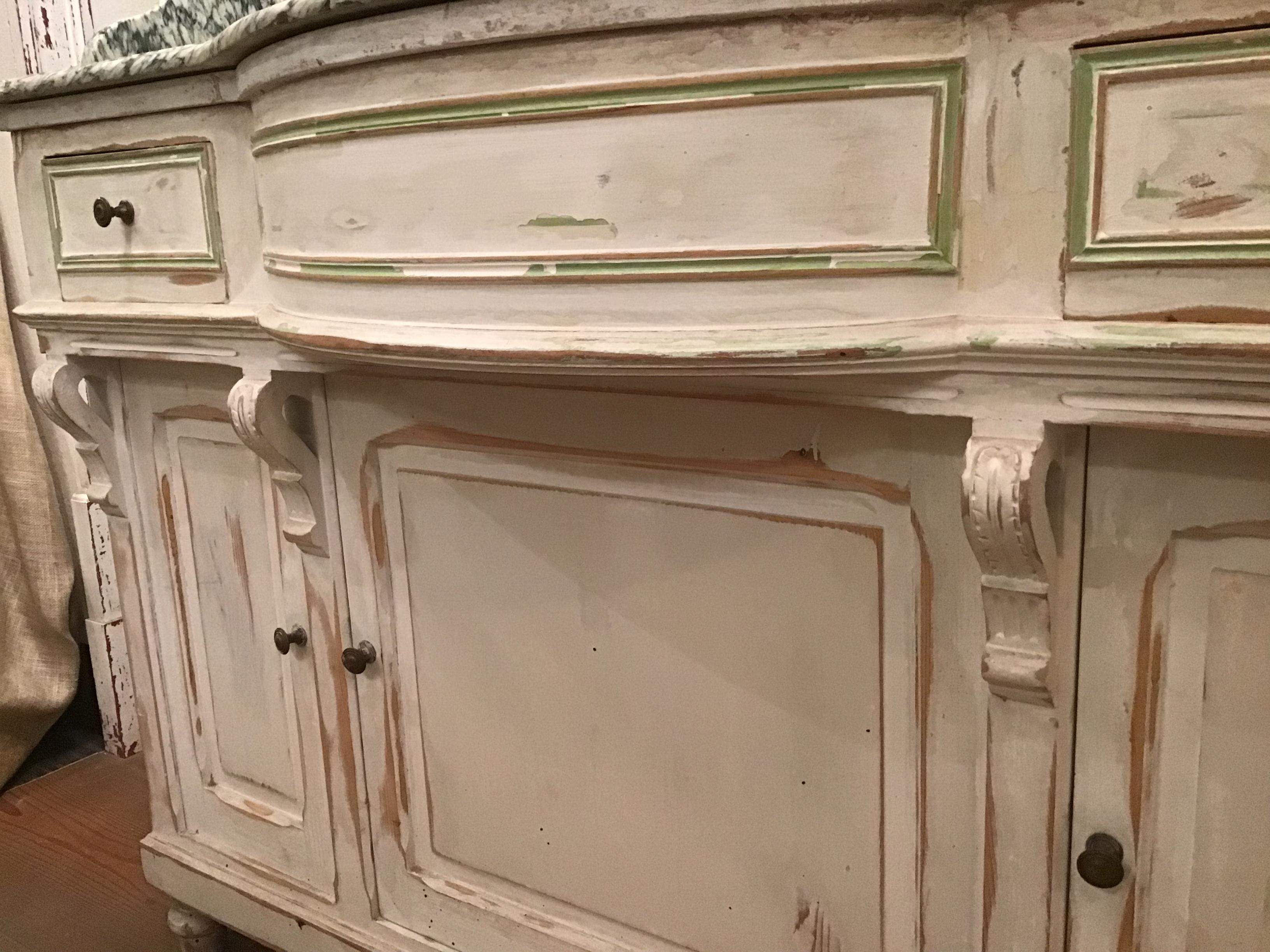 19th Century French Hand-Painted Cupboard Sink with Mirror and Marble Top. 1890s For Sale 3