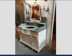 19th Century French Hand-Painted Cupboard Sink with Mirror and Marble Top. 1890s