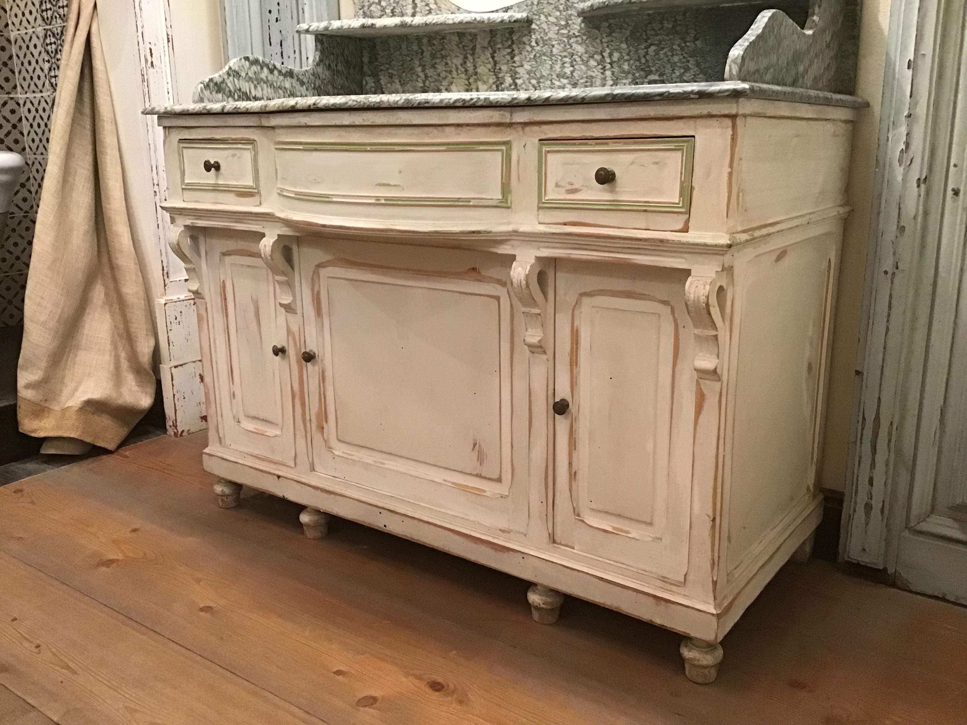 19th Century French Hand-Painted Cupboard Sink with Mirror and Marble Top. 1890s For Sale 1