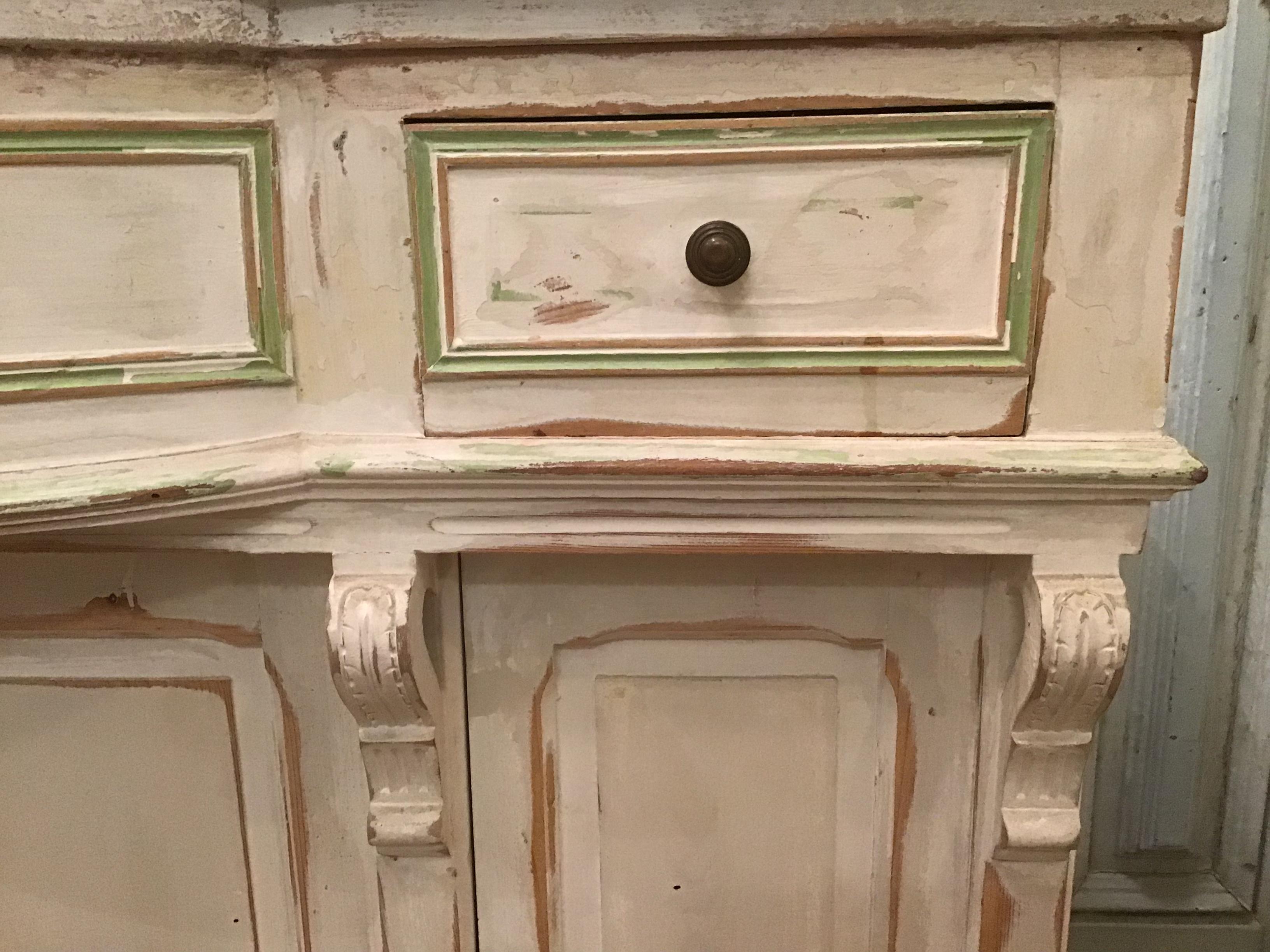 19th Century French Hand-Painted Cupboard Sink with Mirror and Marble Top. 1890s For Sale 2