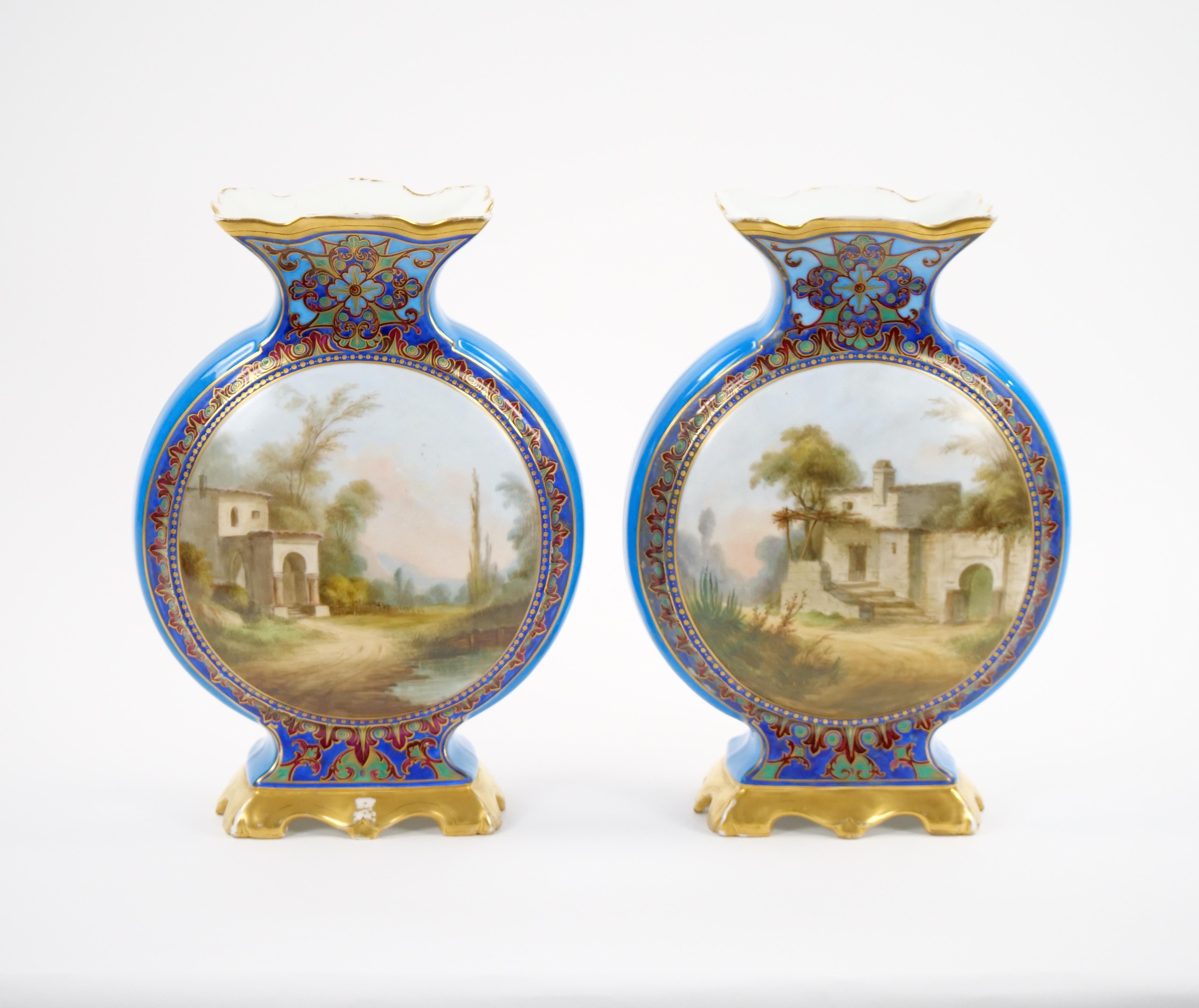 Gilt 19th Century French hand Painted / Decorated  Porcelain Vases For Sale